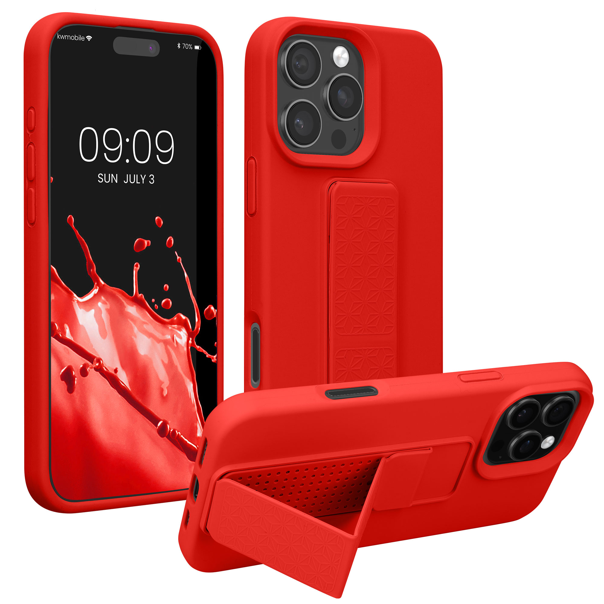 Kryt na mobil s poutkem a stojánkem Apple iPhone 16 Pro kwmobile - červená