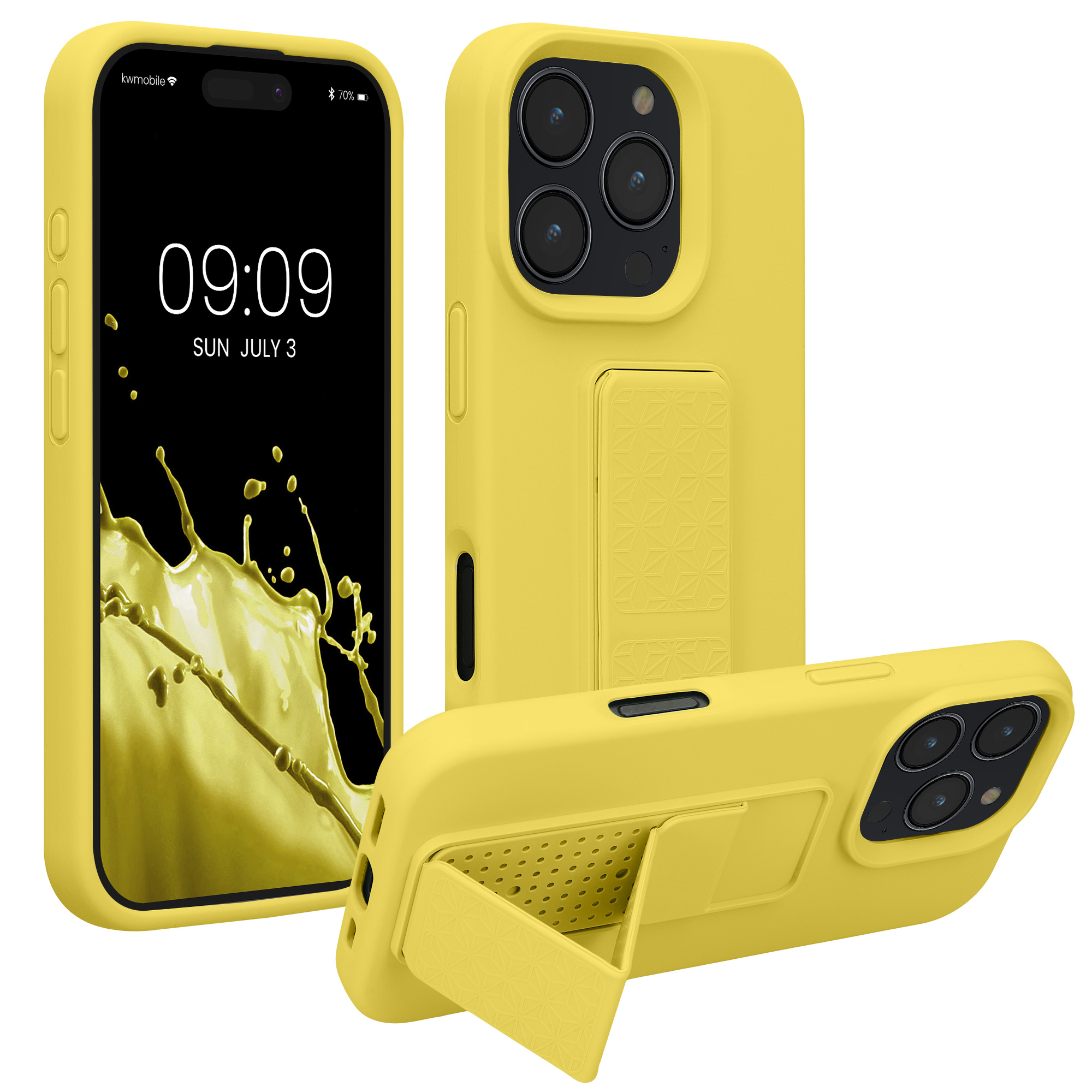 Kryt na mobil s poutkem a stojánkem Apple iPhone 16 Pro kwmobile - žlutá