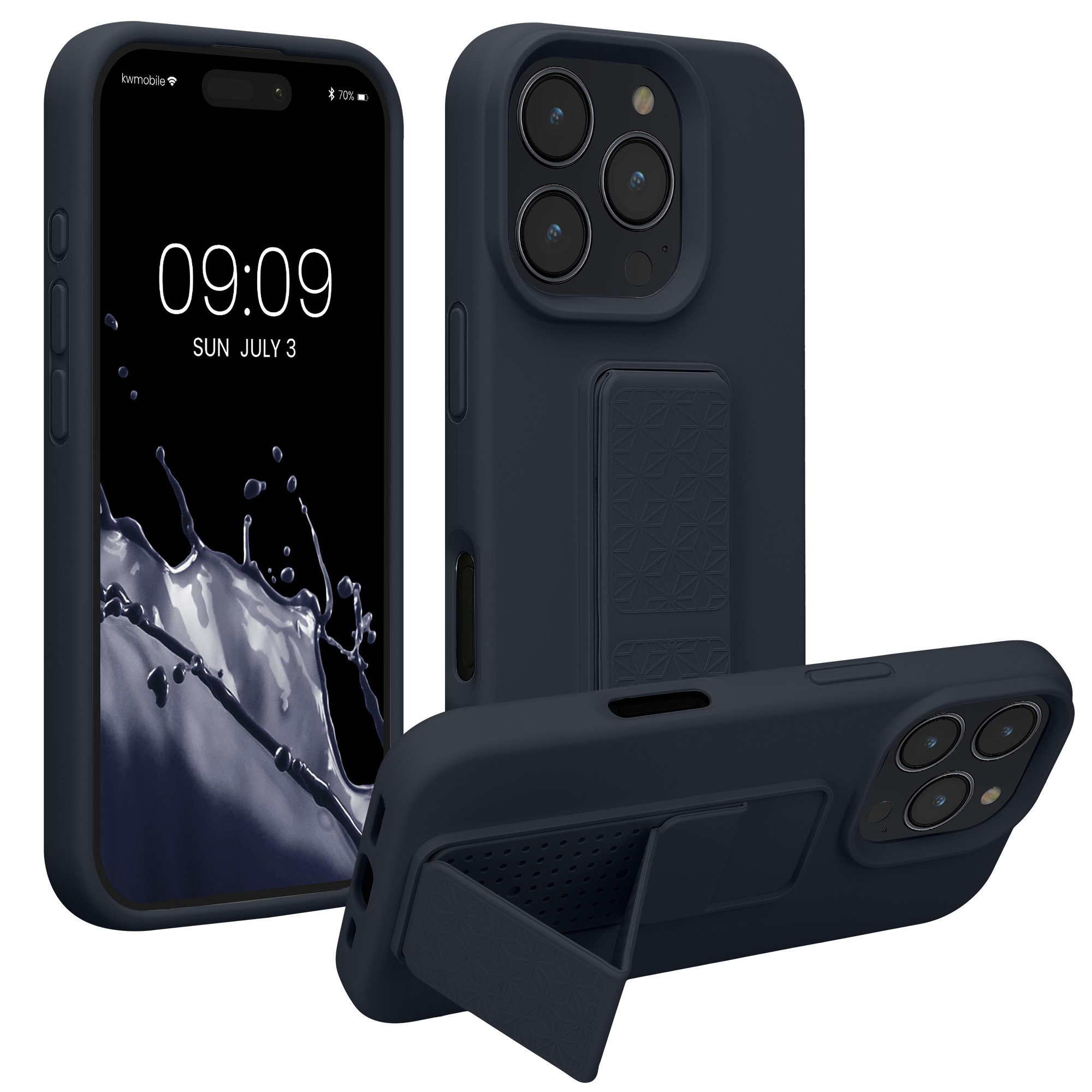Kryt na mobil s poutkem a stojánkem Apple iPhone 16 Pro kwmobile - modrá
