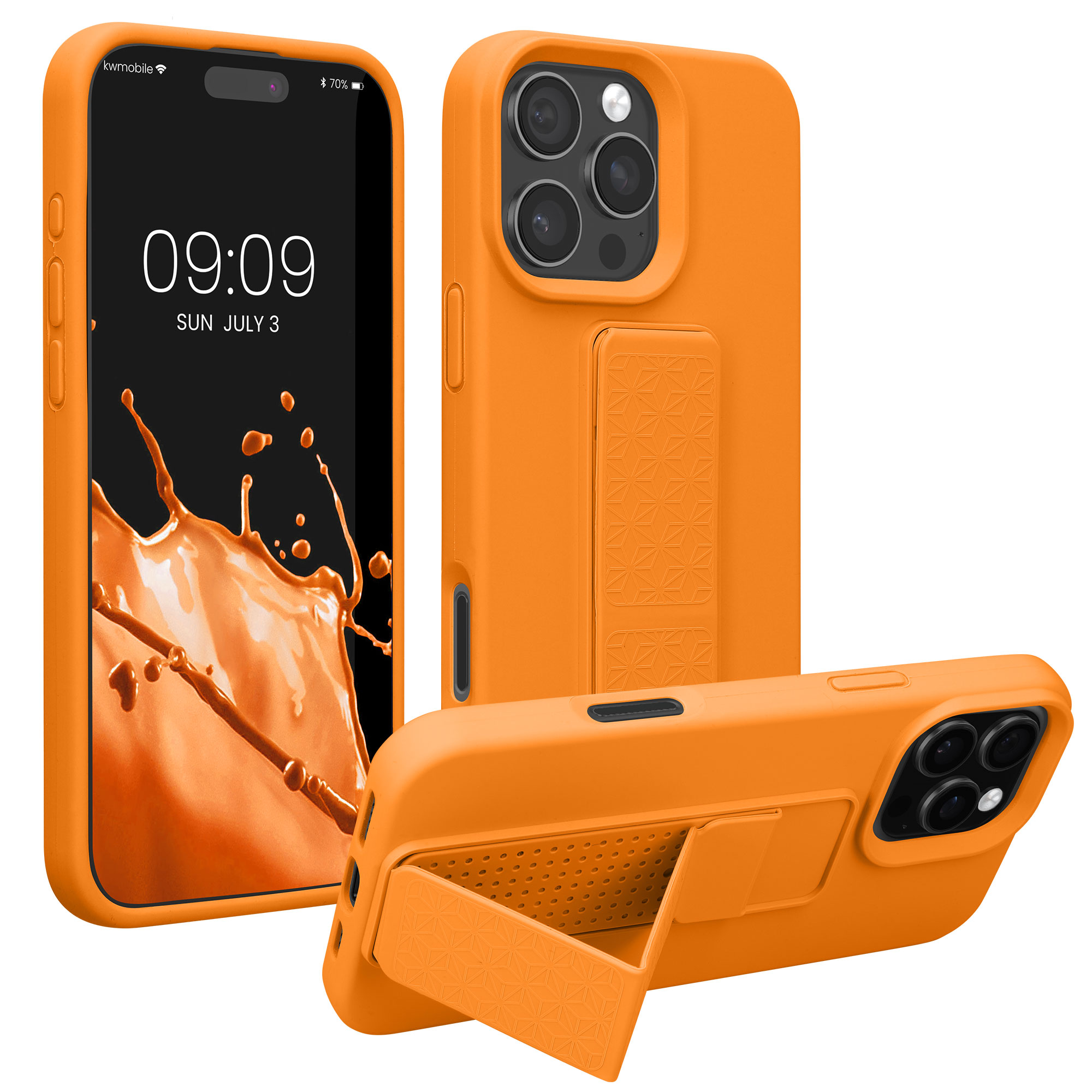 Kryt na mobil s poutkem a stojánkem Apple iPhone 16 Pro kwmobile - ovocně oranžová