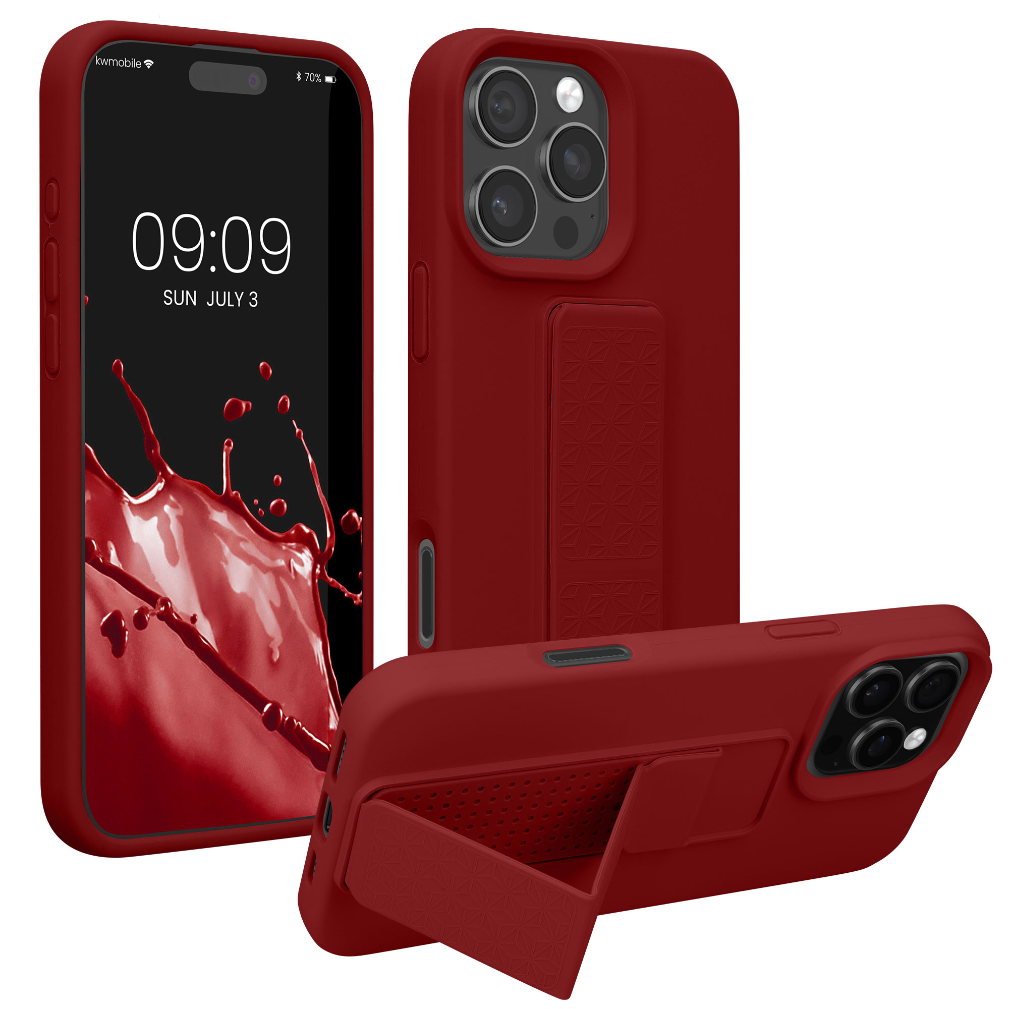 Kryt na mobil s poutkem a stojánkem Apple iPhone 16 Pro kwmobile - rebarborově červená