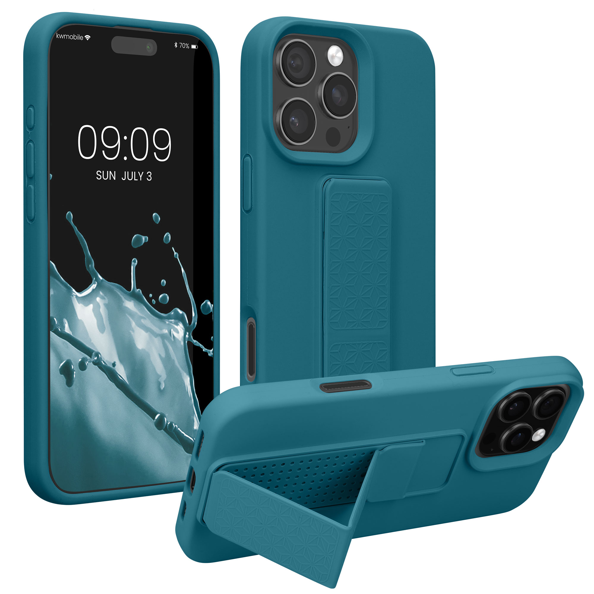 Kryt na mobil s poutkem a stojánkem Apple iPhone 16 Pro kwmobile - Teal Matte