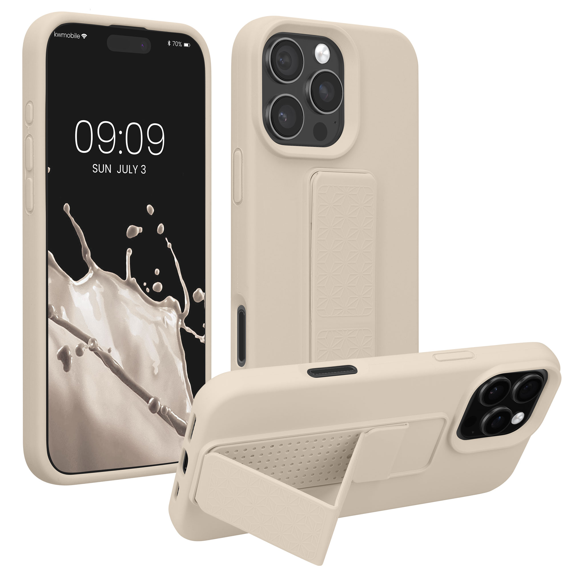Kryt na mobil s poutkem a stojánkem Apple iPhone 16 Pro kwmobile - Cream