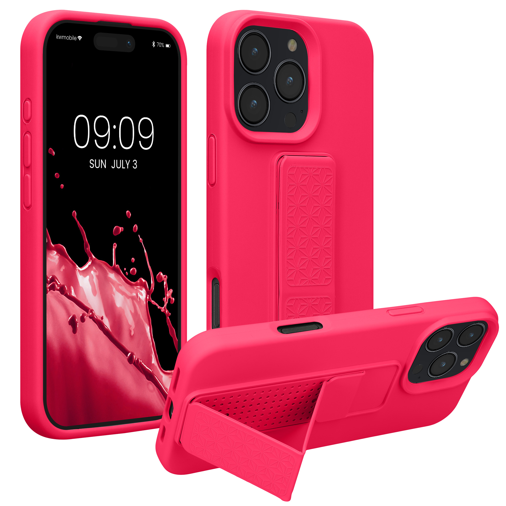 Kryt na mobil s poutkem a stojánkem Apple iPhone 16 Pro Max kwmobile - neonově růžová