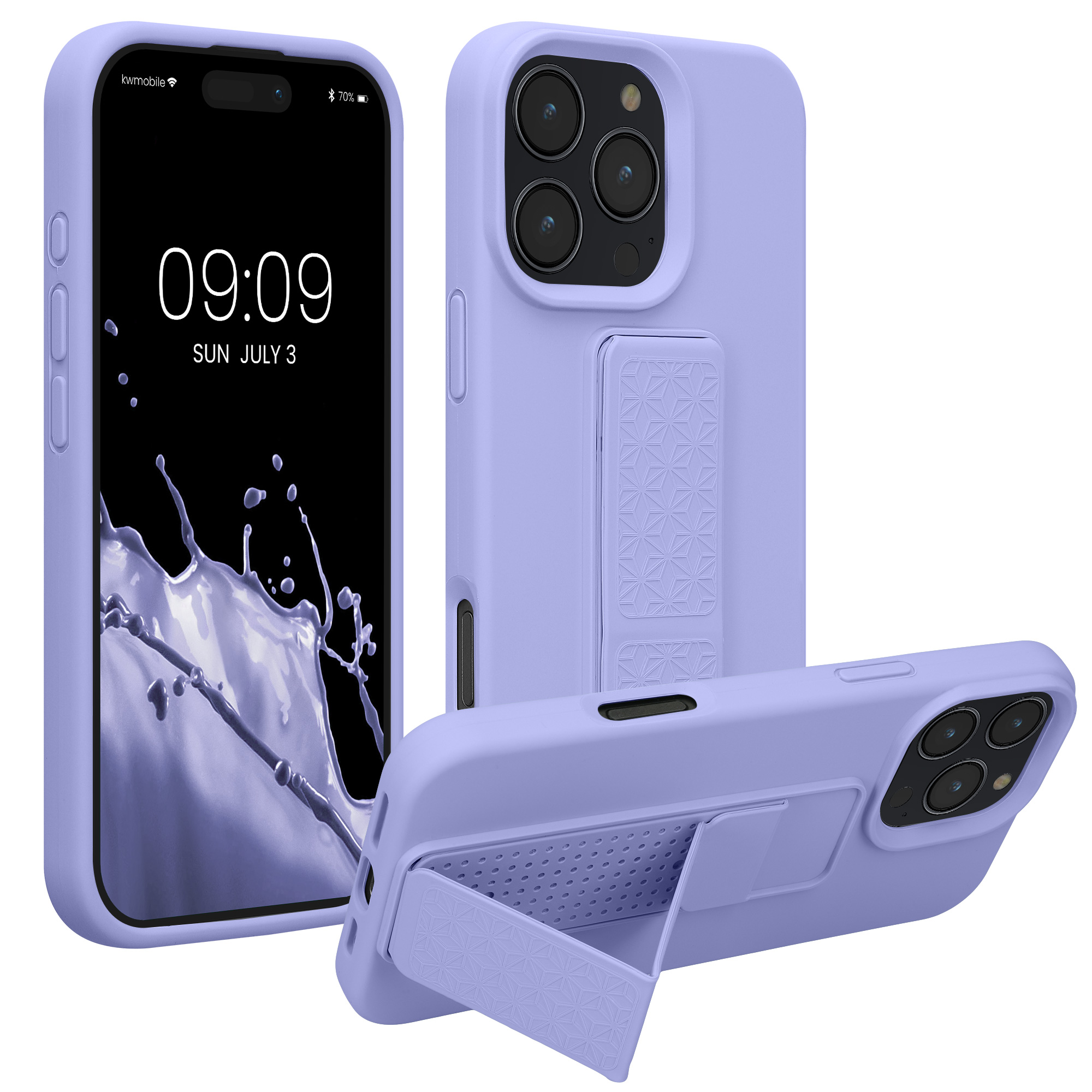 Kryt na mobil s poutkem a stojánkem Apple iPhone 16 Pro Max kwmobile - levandulová