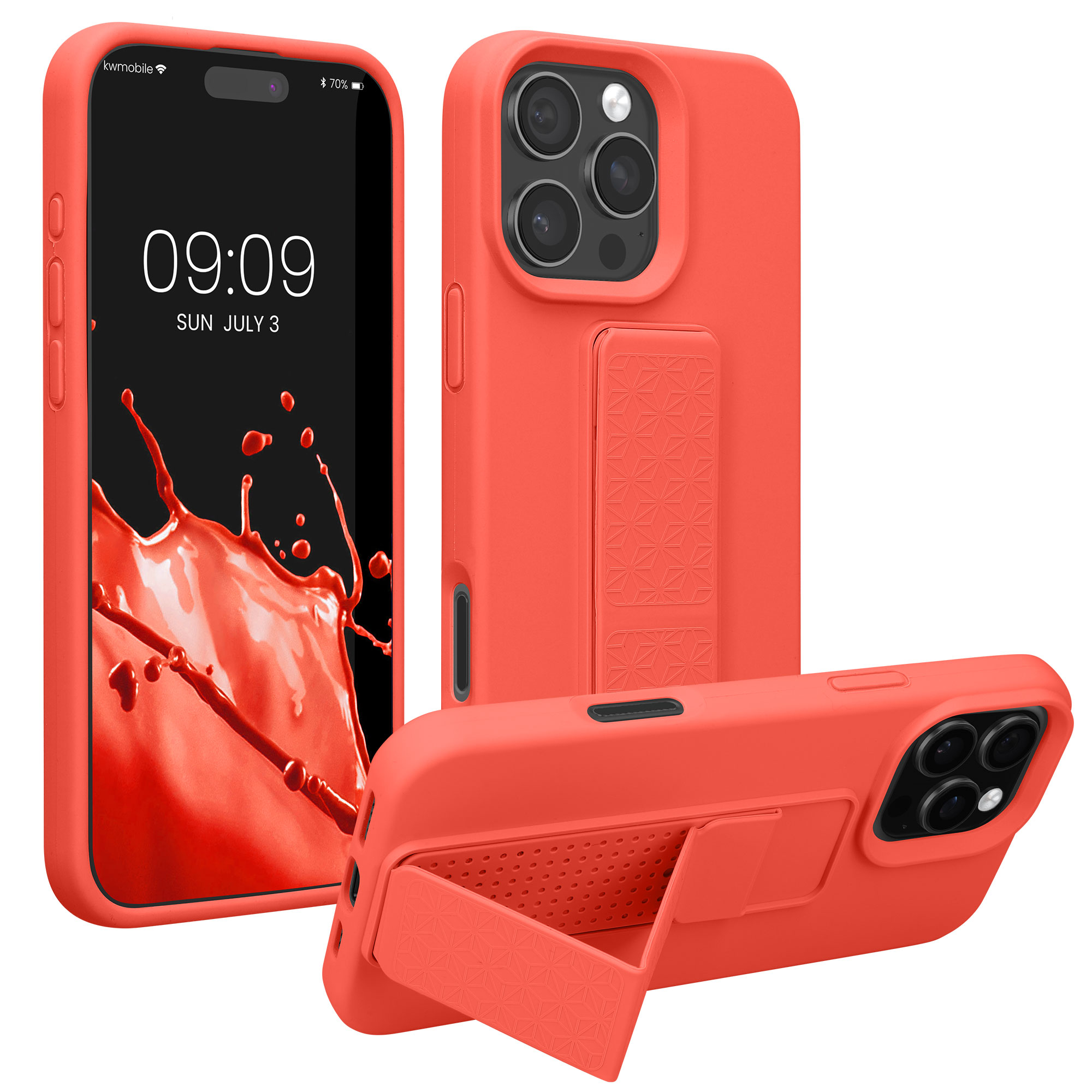 Kryt na mobil s poutkem a stojánkem Apple iPhone 16 Pro Max kwmobile - korálová