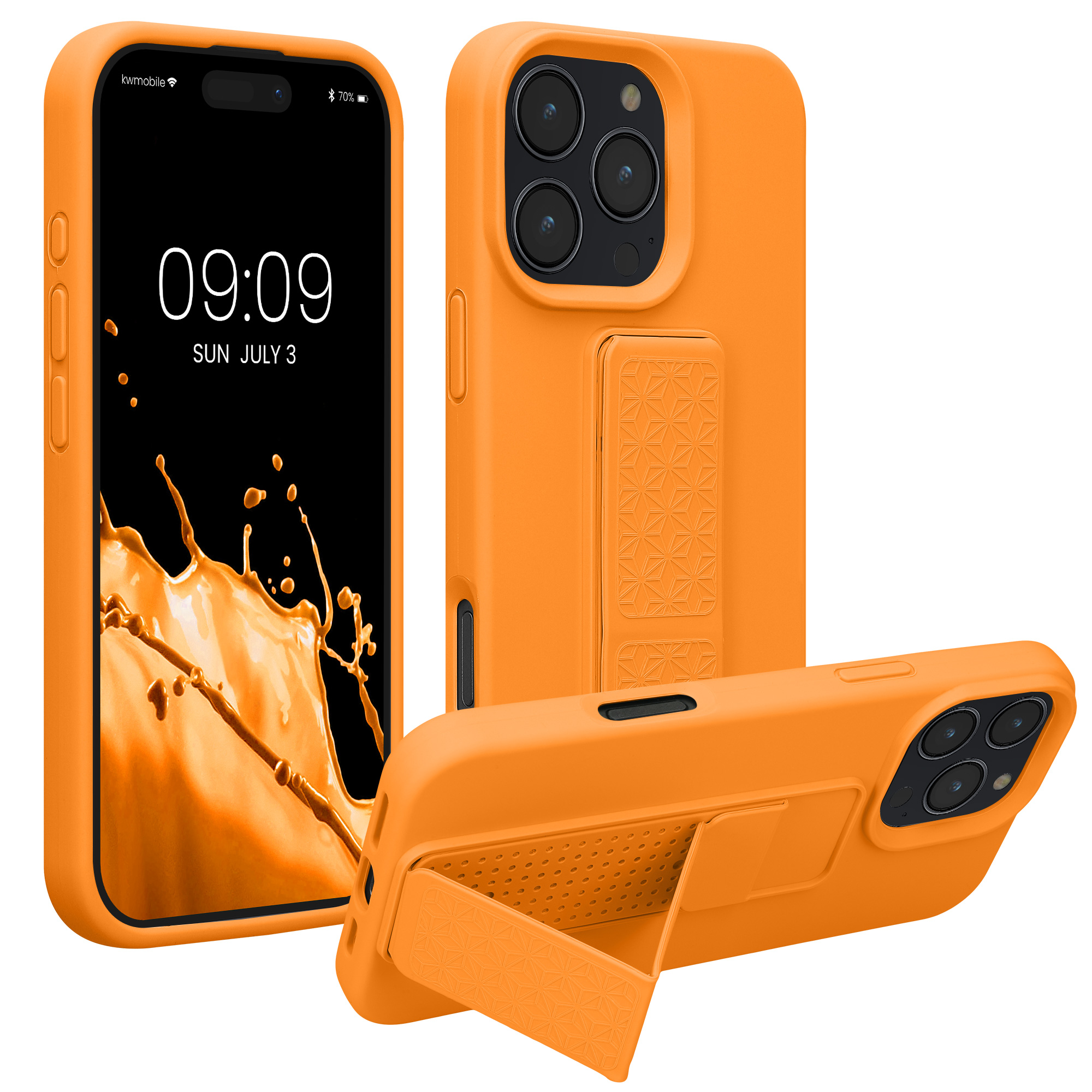 Kryt na mobil s poutkem a stojánkem Apple iPhone 16 Pro Max kwmobile - ovocně oranžová