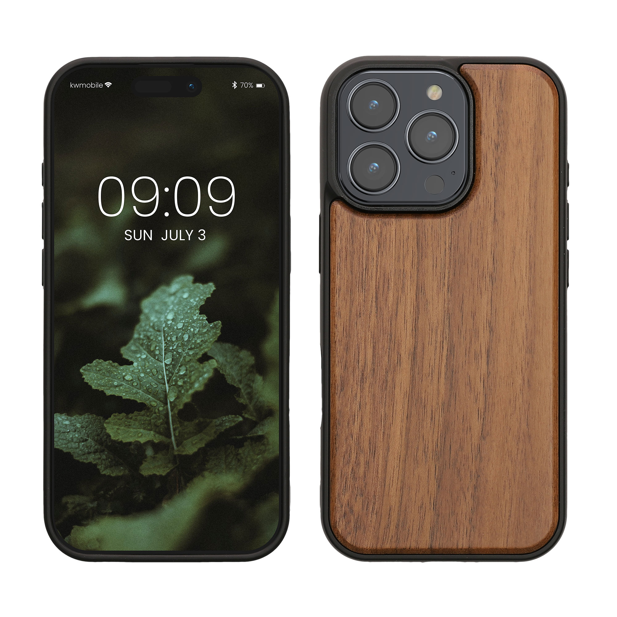 Dřevěný kryt na mobil Apple iPhone 16 Pro, nárazuvzdorný - kwmobile, tmavě hnědý