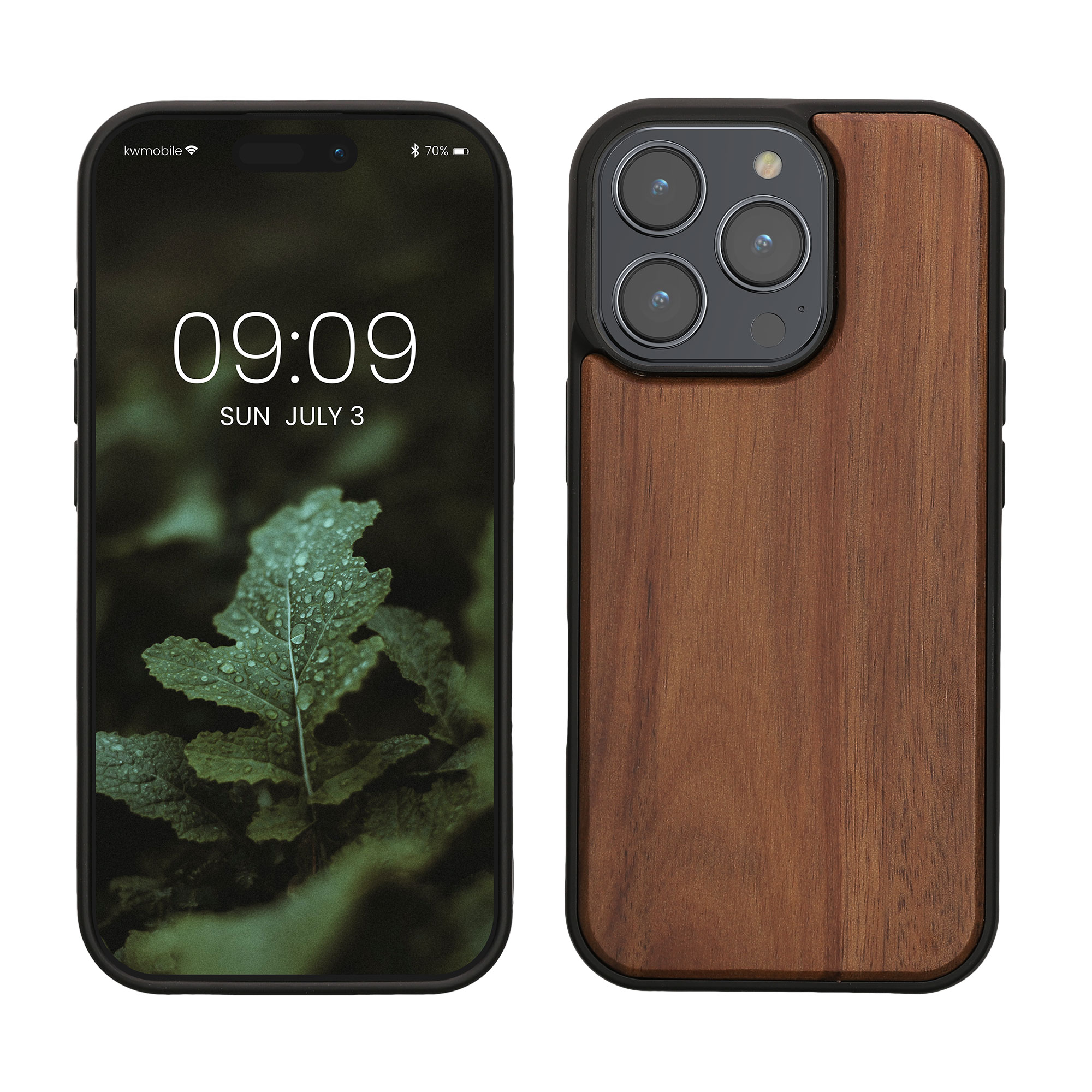 Dřevěné pouzdro pro Apple iPhone 16 Pro kwmobile - tvrdý obal vintage hnědá / hnědá