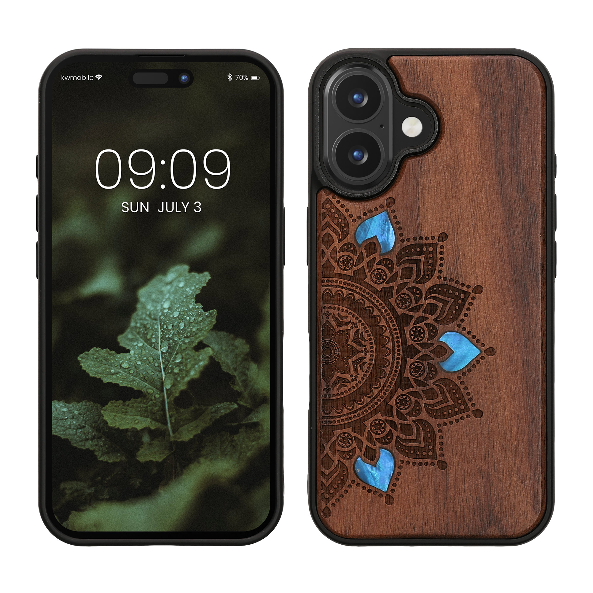 Dřevěné pouzdro pro Apple iPhone 16 kwmobile - tvrdý obal v tmavě hnědé barvě