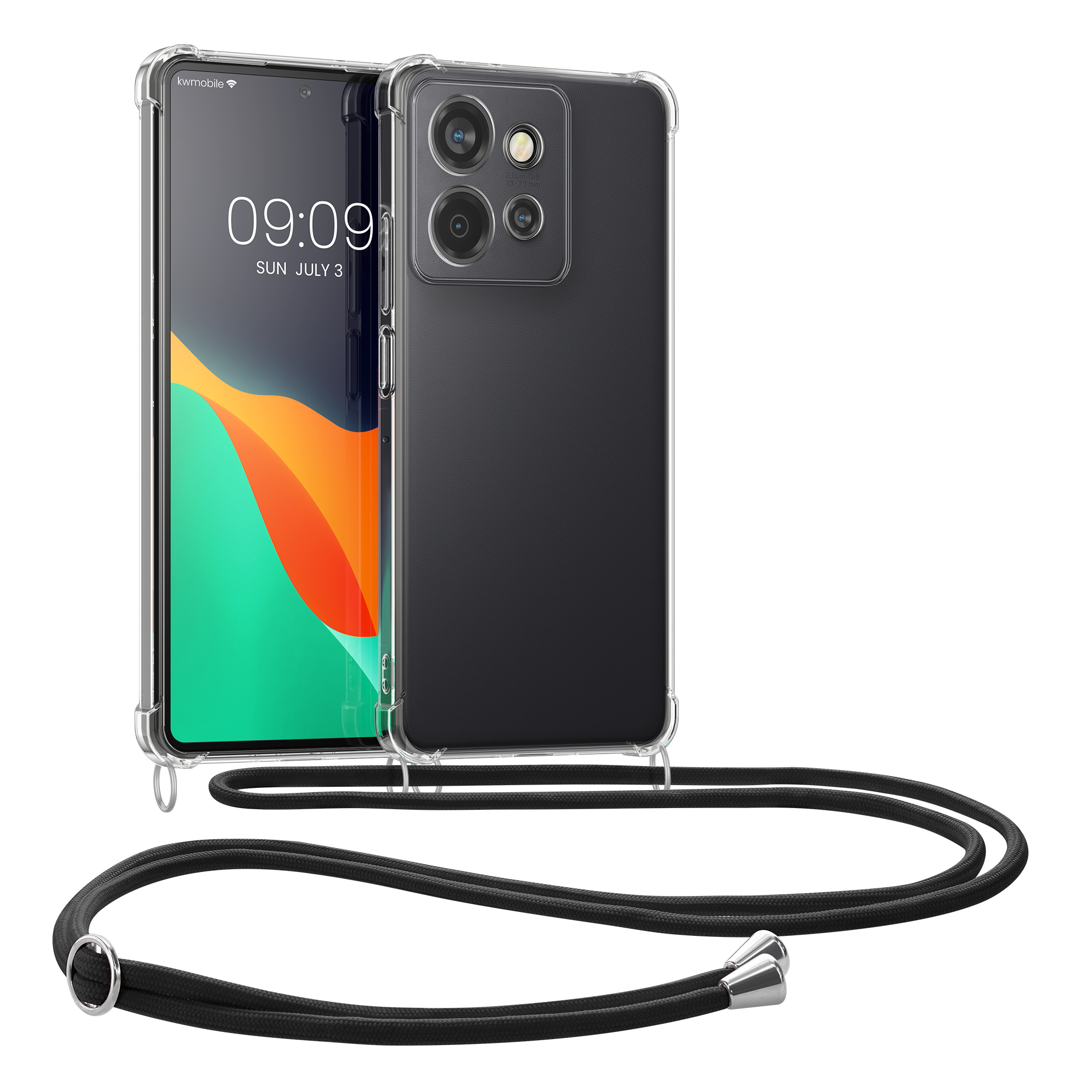 Crossbody kryt na mobil Motorola Edge 60 Neo / Edge 50 Neo / ThinkPhone 25 kwmobile se šňůrkou černá / transpar