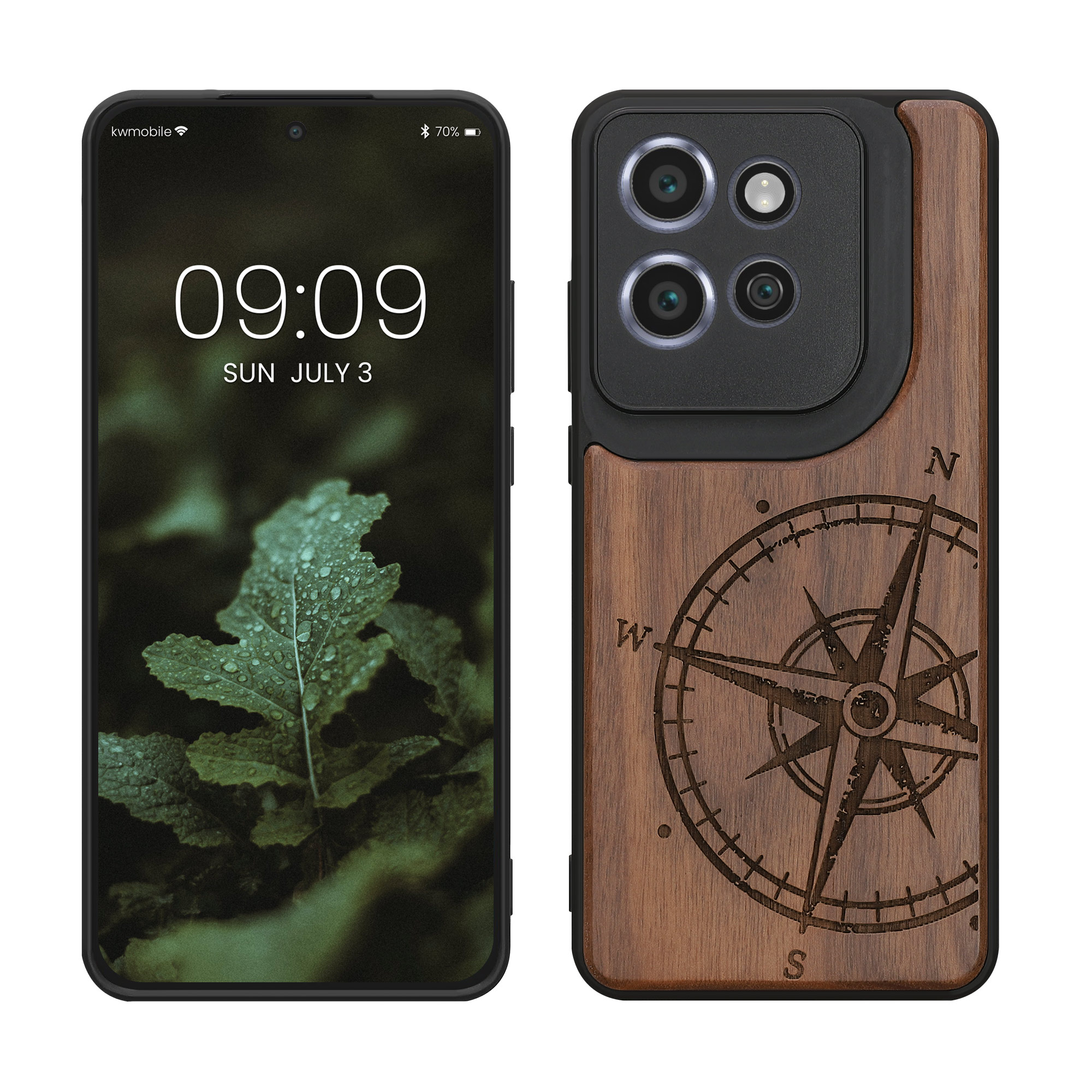 Dřevěný kryt na mobil Motorola Edge 60 Neo / Edge 50 Neo / ThinkPhone 25 kwmobile TPU rámeček tmavě hnědá