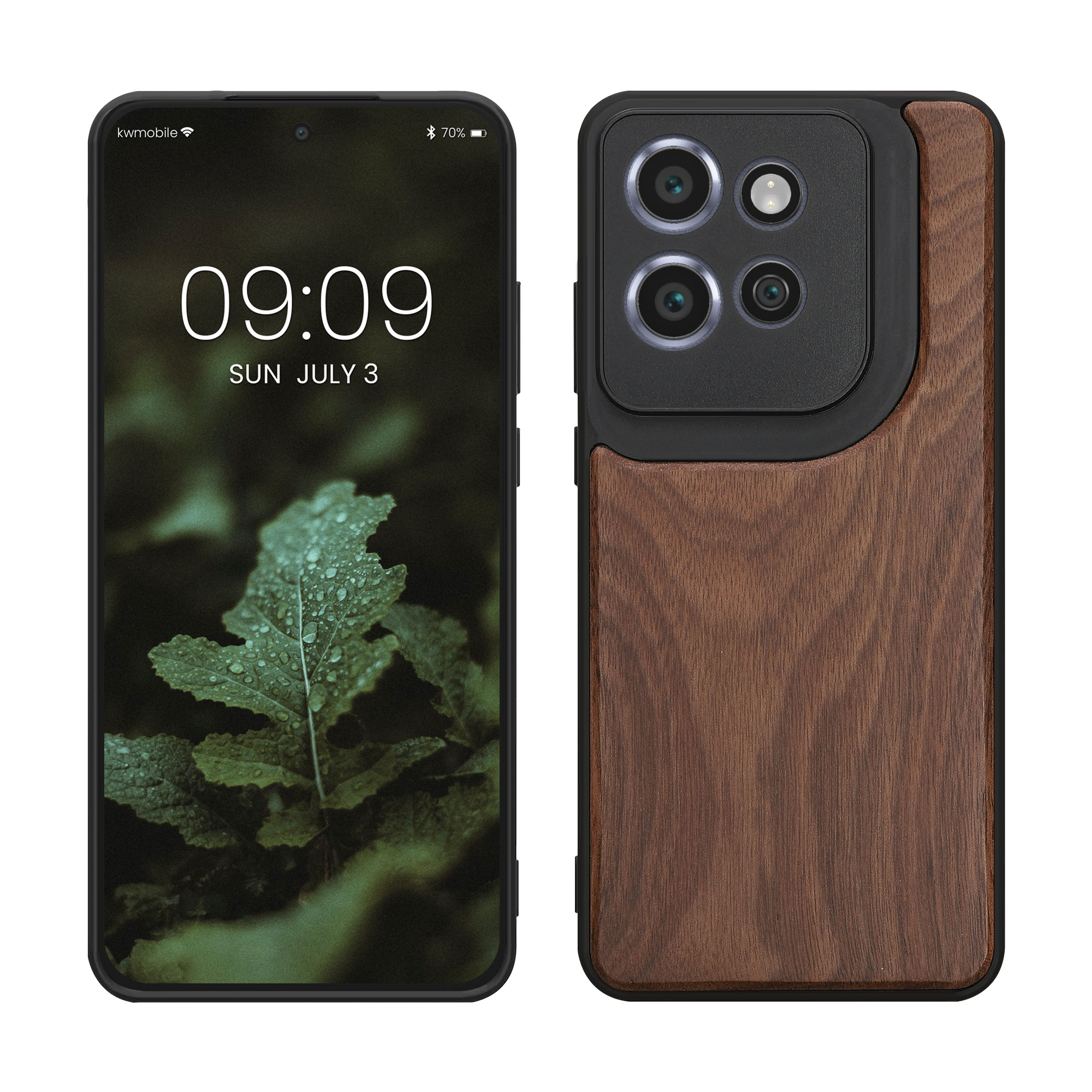 Dřevěný kryt na mobil Motorola Edge 60 Neo / Edge 50 Neo / ThinkPhone 25 kwmobile TPU rámeček tmavě hnědá
