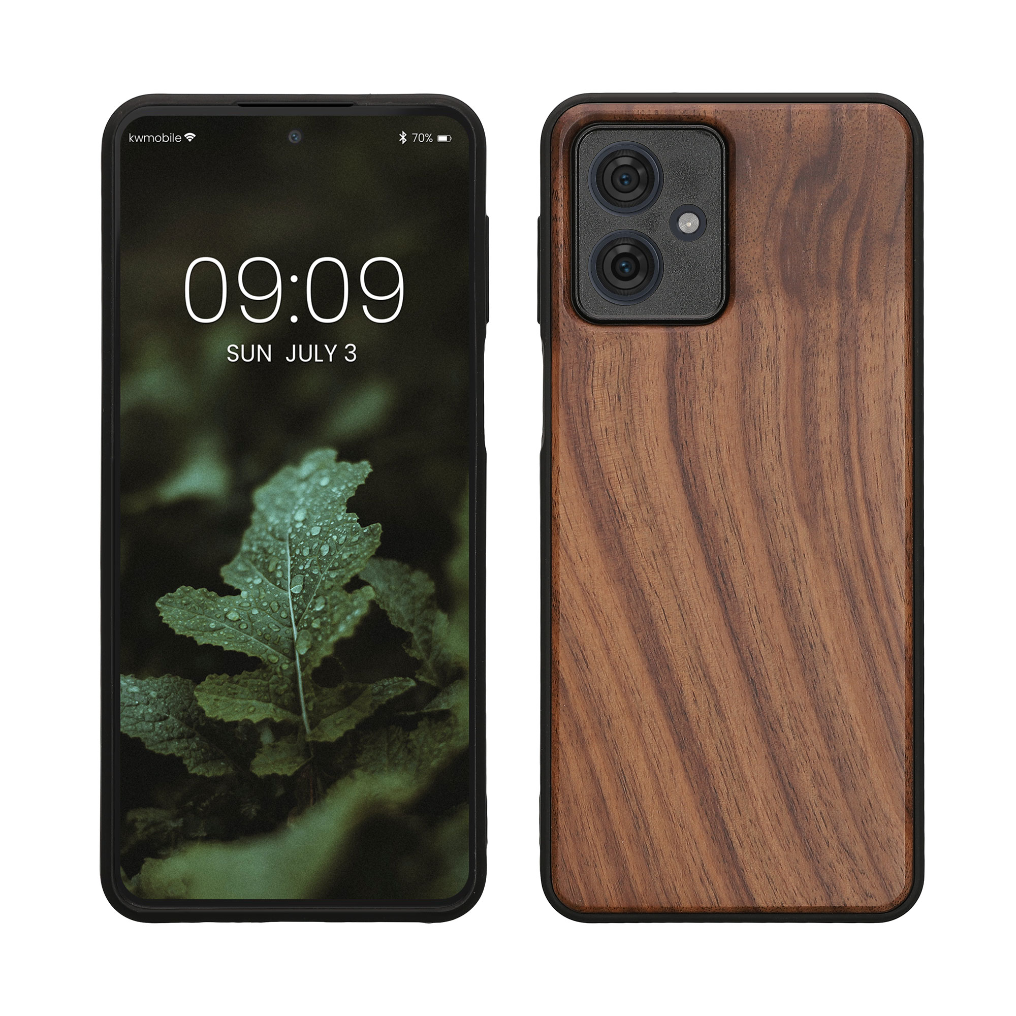 Dřevěný kryt na mobil Motorola Moto G54 5G, nárazuvzdorný - kwmobile, tmavě hnědý