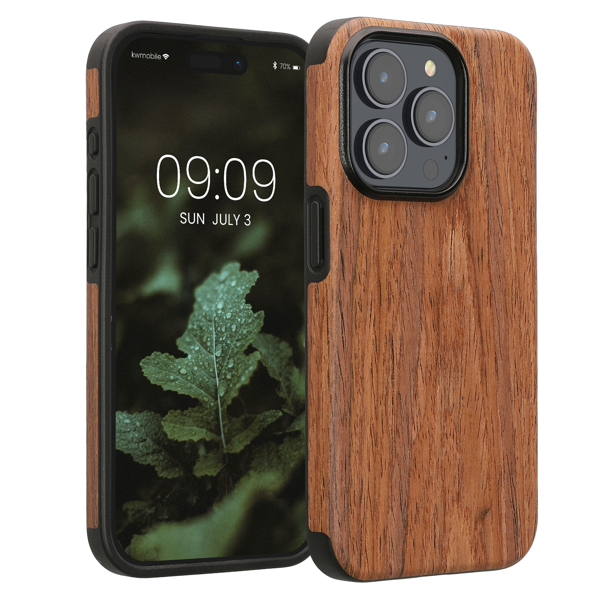Pouzdro s dřevěným vzhledem pro Apple iPhone 15 Pro kwmobile dřevěné - dřevěný vzor, hnědá