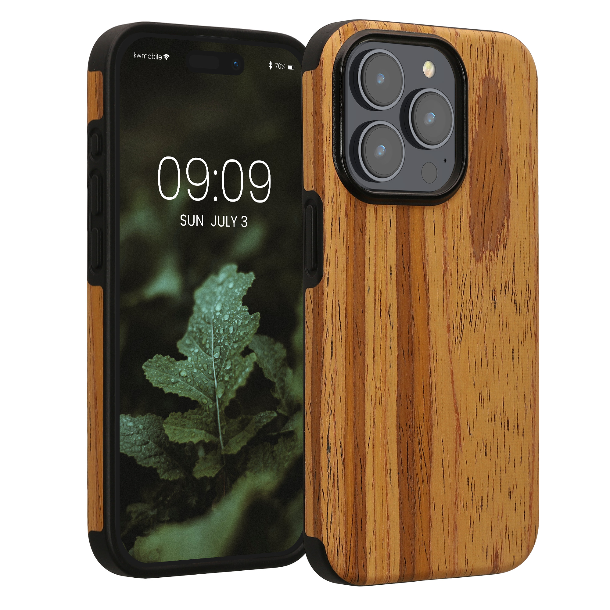 Pouzdro s dřevěným vzhledem pro Apple iPhone 15 Pro kwmobile dřevěné - dřevěný vzor, vintage hnědá
