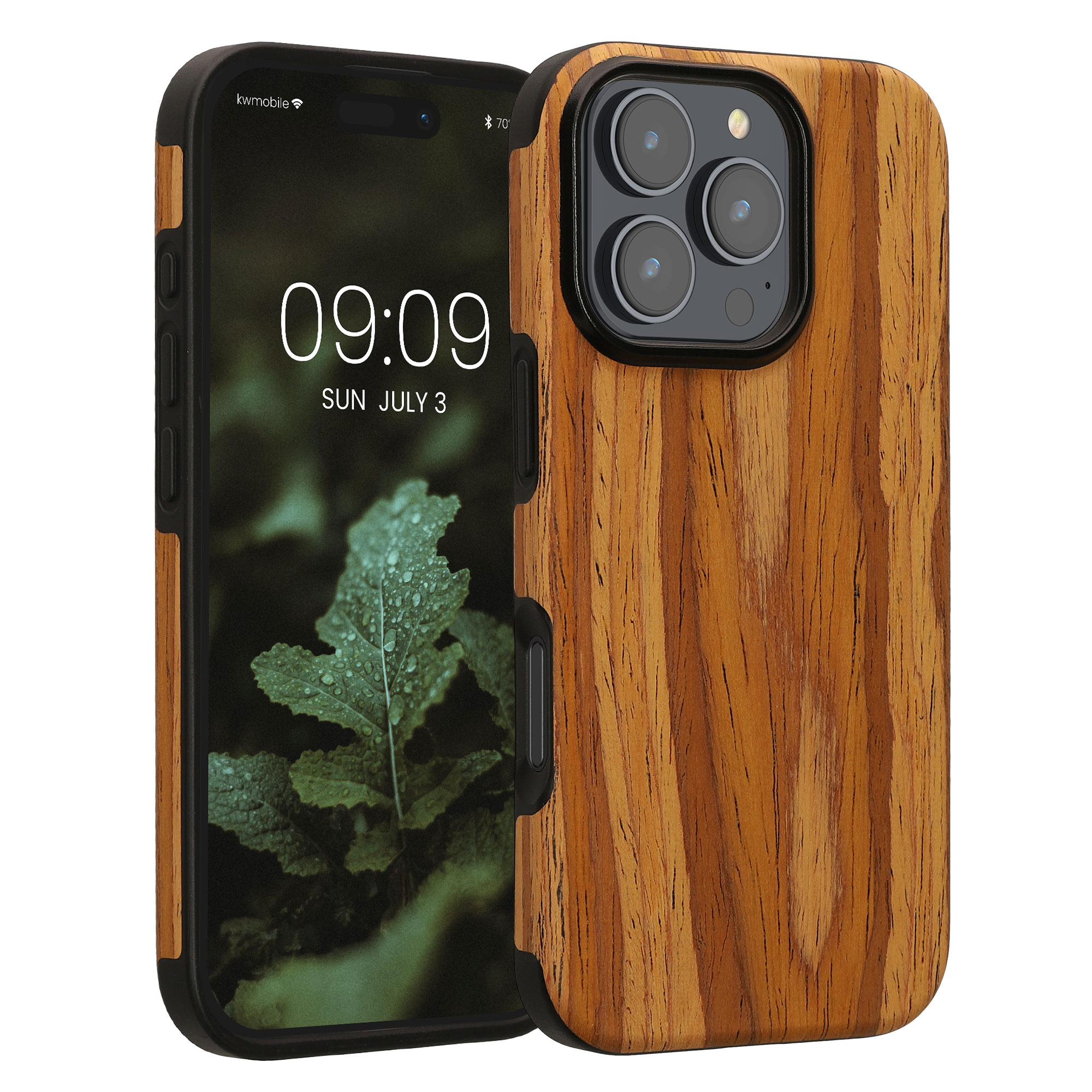 Pouzdro s dřevěným vzhledem pro Apple iPhone 16 Pro kwmobile dřevěné - dřevěný vzor, vintage hnědá