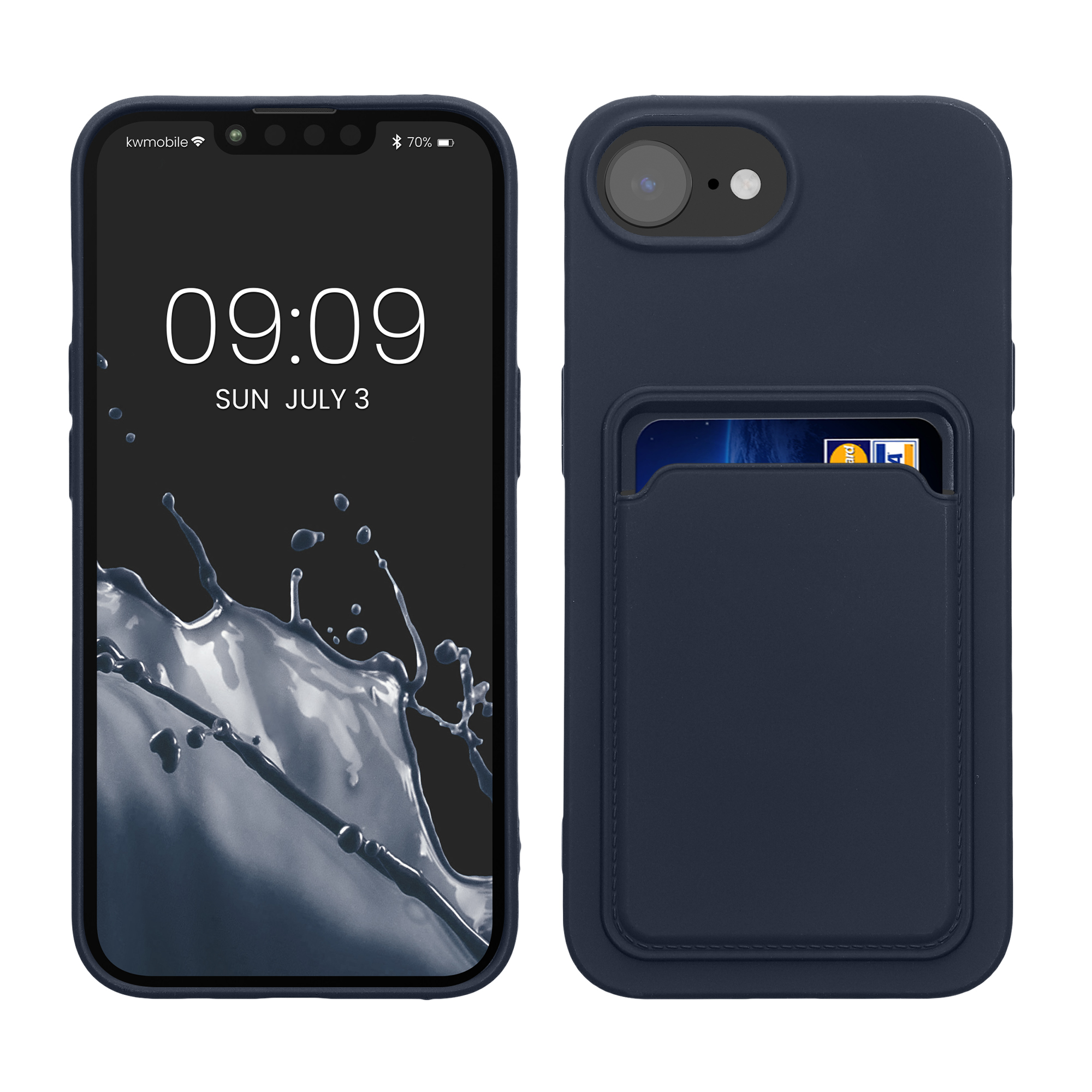 Kryt s držákem karty Kwmobile pro iPhone 17e / 16e - tmavě modrá