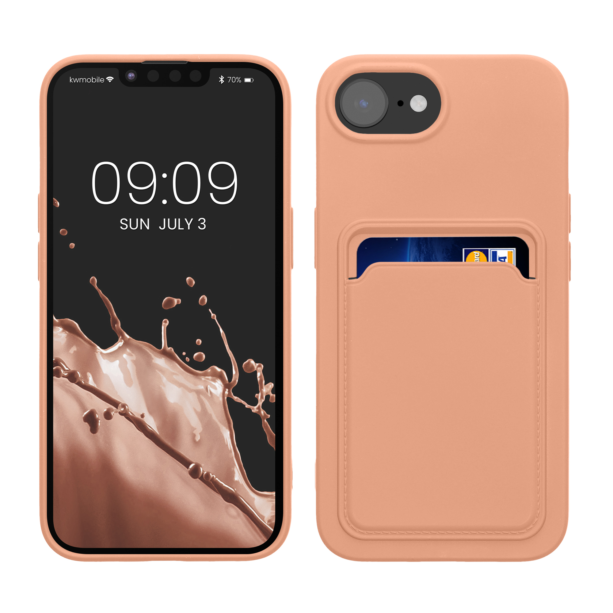 Kryt s držákem karty Kwmobile pro iPhone 17e / 16e - grapefruitově růžová