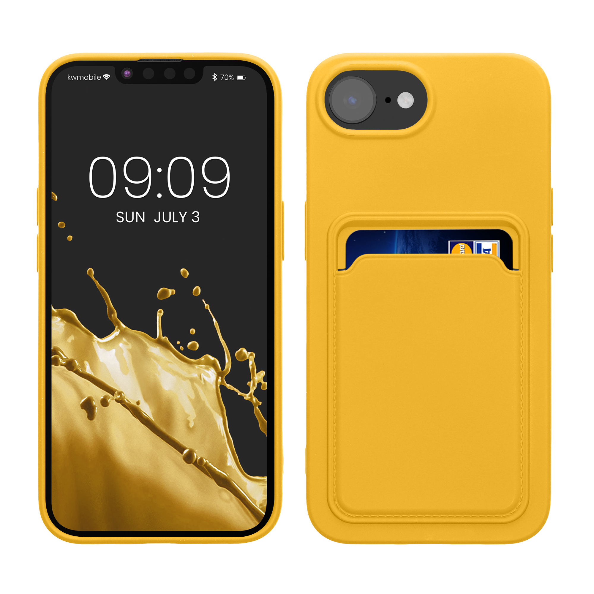 Pouzdro pro Apple iPhone 17e / iPhone 16e s přihrádkou na kartu kwmobile kapsa na kartu TPU - zářivě žlutá