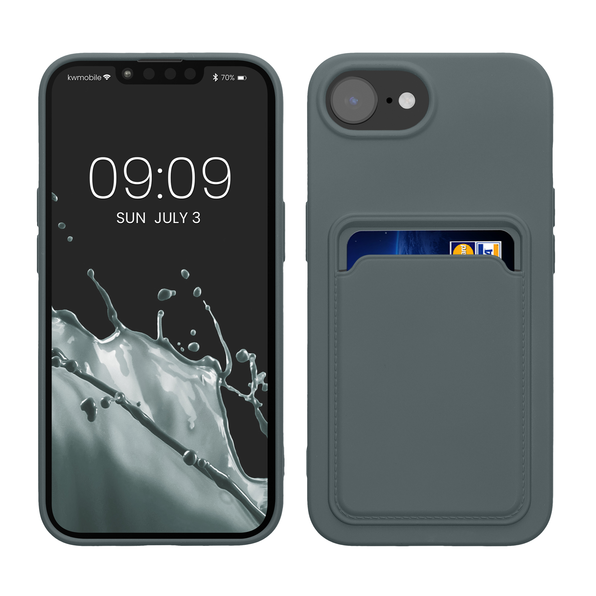 TPU kryt pro Apple iPhone 17e / iPhone 16e s přihrádkou na kartu, nárazuvzdorný, pro bezdrátové nabíjení kwmobile ‑ tmavě břidlicová