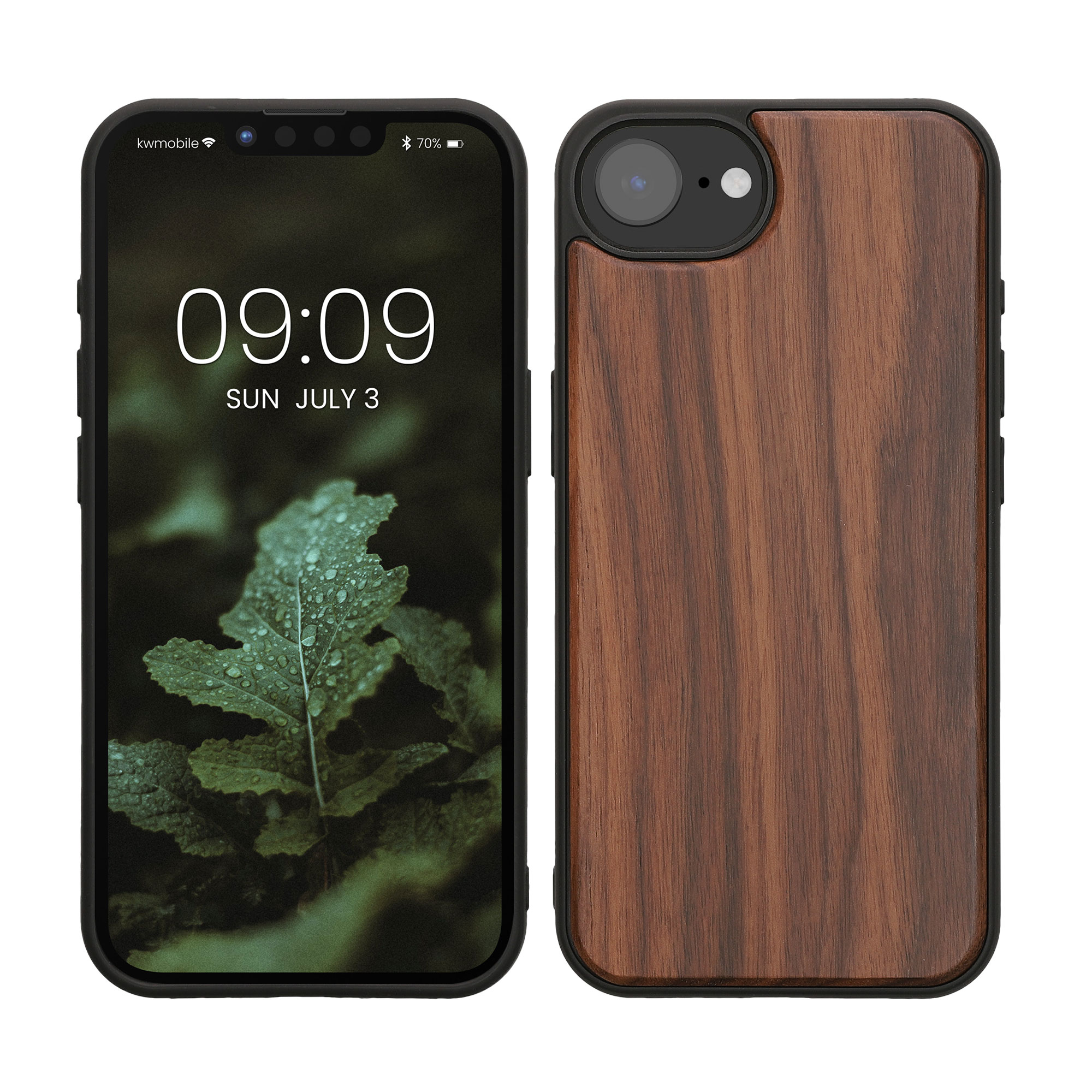 Dřevěné pouzdro pro Apple iPhone 17e / iPhone 16e kwmobile - tvrdý obal v tmavě hnědé barvě