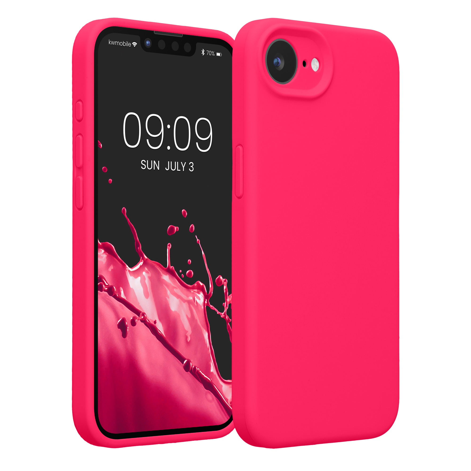 Tenký TPU silikonový obal pro Apple iPhone 17e / iPhone 16e, povrch příjemný na dotek kwmobile ‑ neonově růžová
