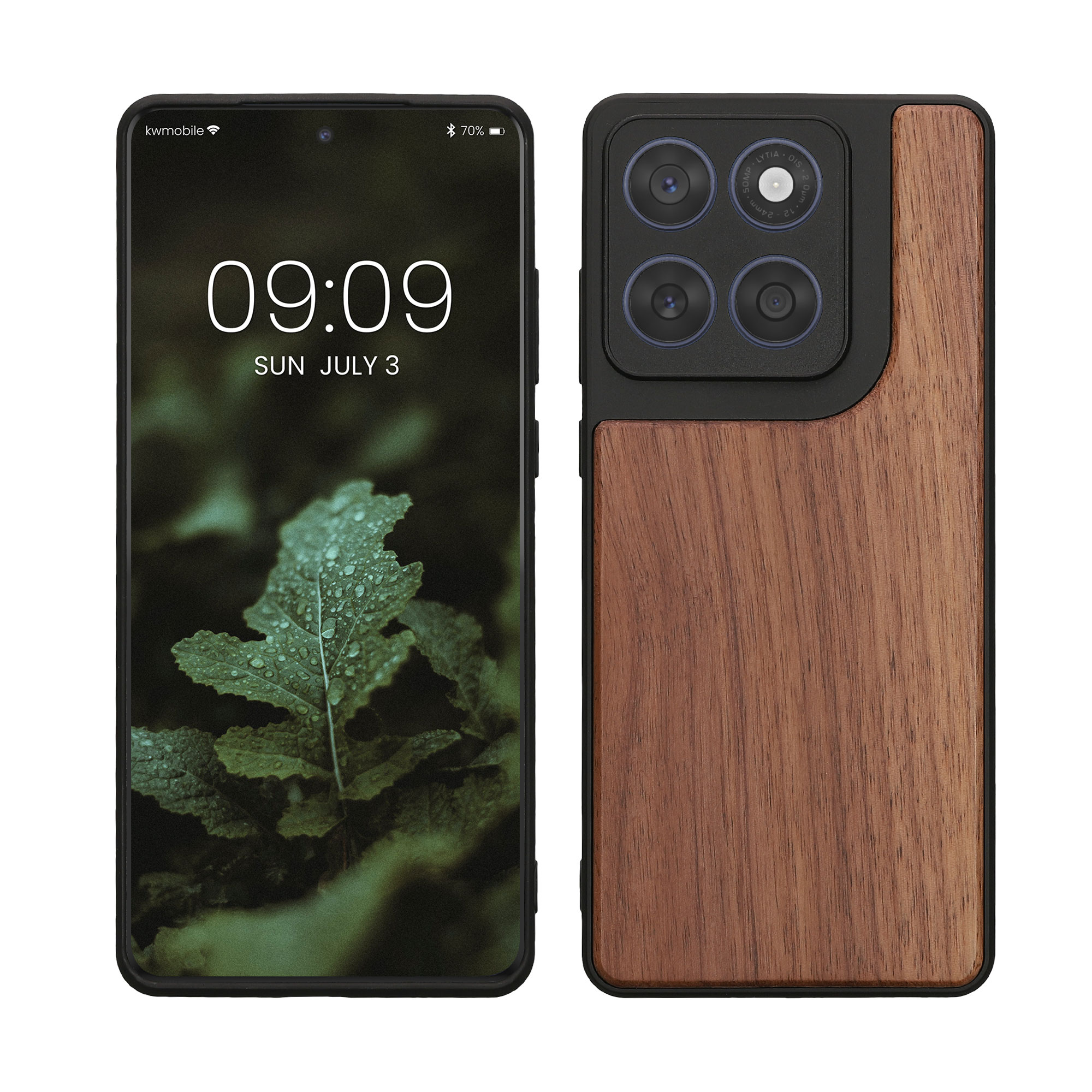 Dřevěný kryt na mobil Motorola Edge 60 Fusion kwmobile TPU rámeček tmavě hnědá
