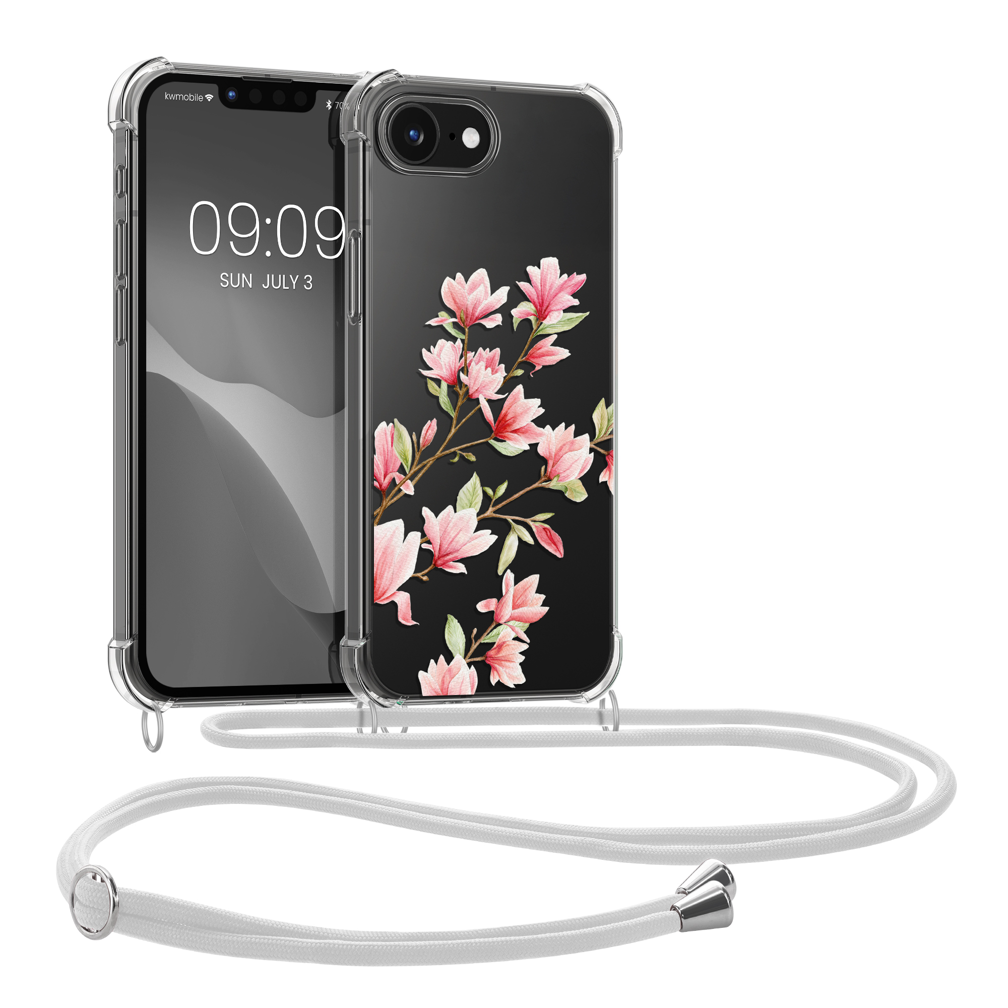 Crossbody pouzdro kwmobile pro Apple iPhone 17e / iPhone 16e - magnolie, transparentní, bílá, růžová