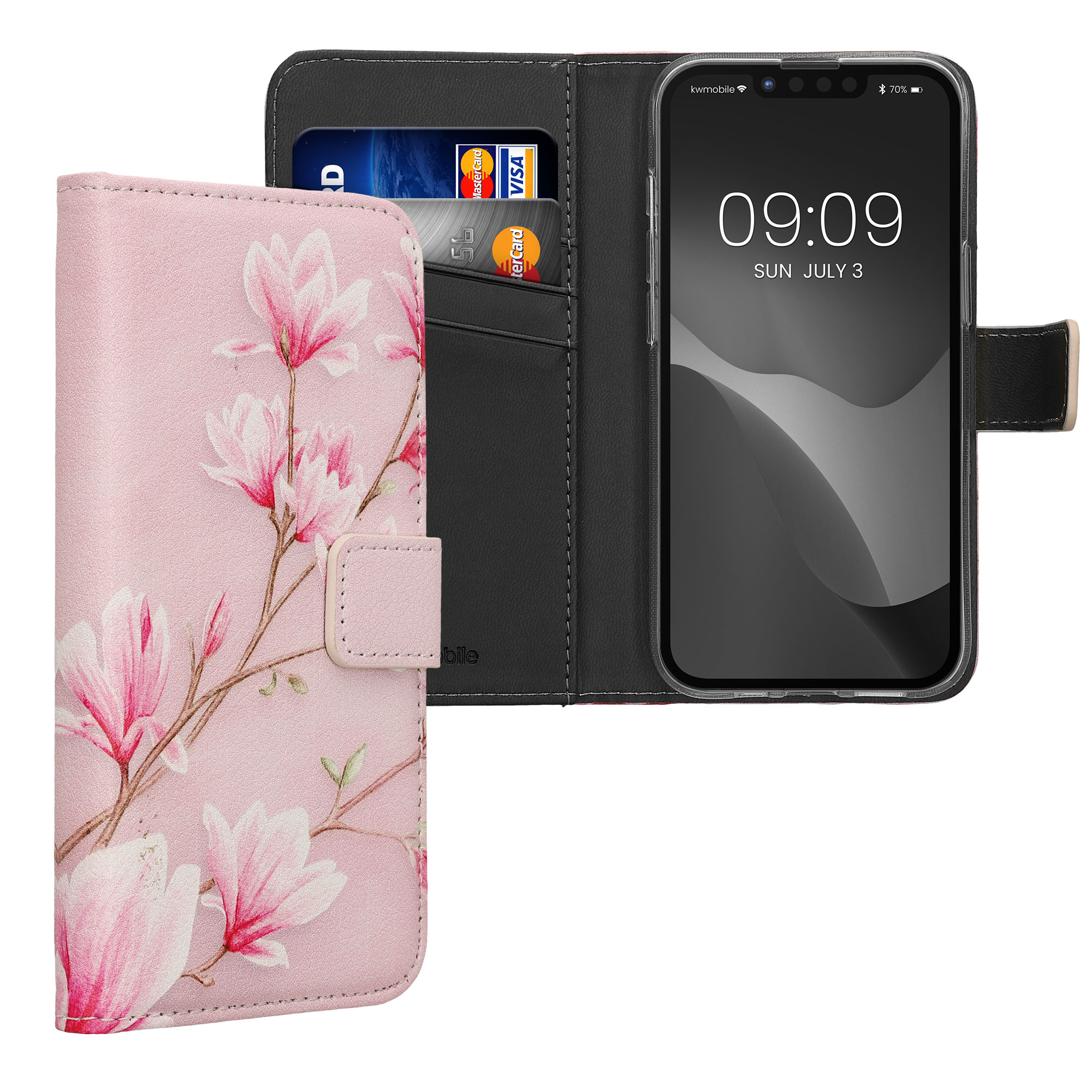 Flipové pouzdro kwmobile pro Apple iPhone 17e / iPhone 16e - magnolie, bílá, růžová