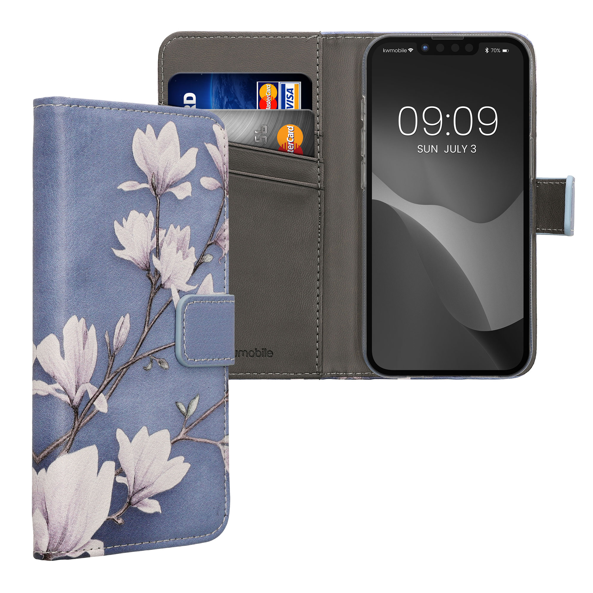 Flipové pouzdro kwmobile pro Apple iPhone 17e / iPhone 16e - magnolie, bílá, modrošedá, modrá, hnědá, šedá