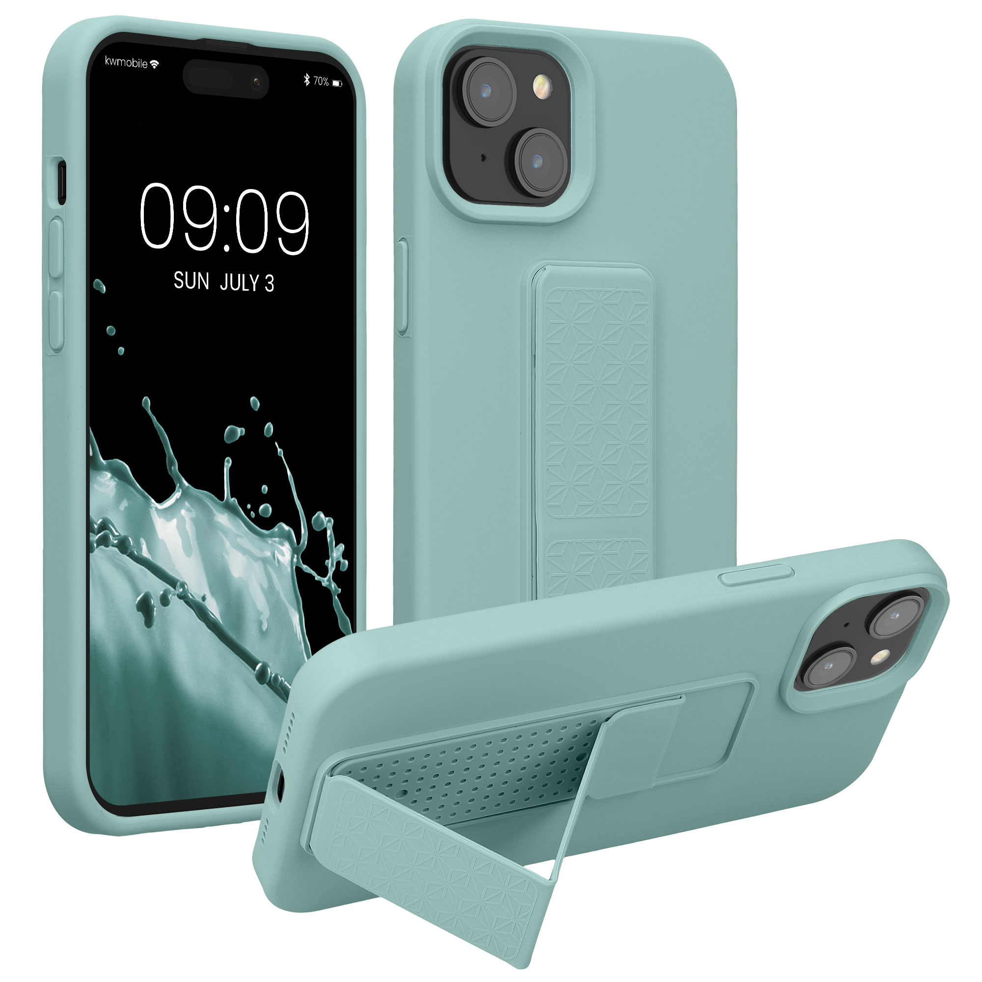 Kryt kwmobile s poutkem se stojánkem iPhone 15 Plus Mint