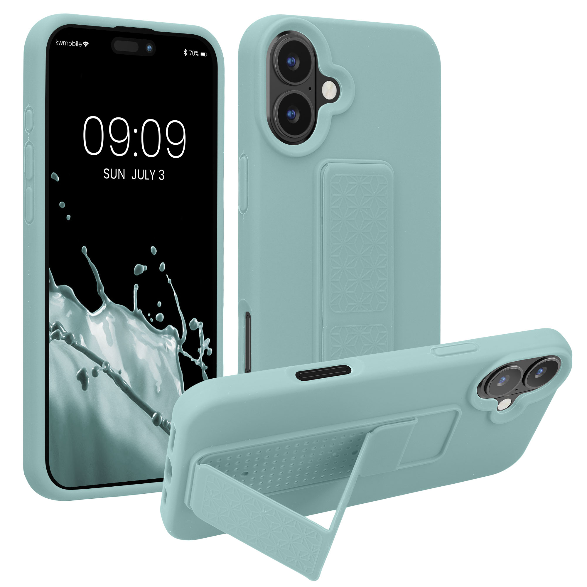 Kryt na mobil s poutkem a stojánkem Apple iPhone 16 Plus kwmobile - mátová