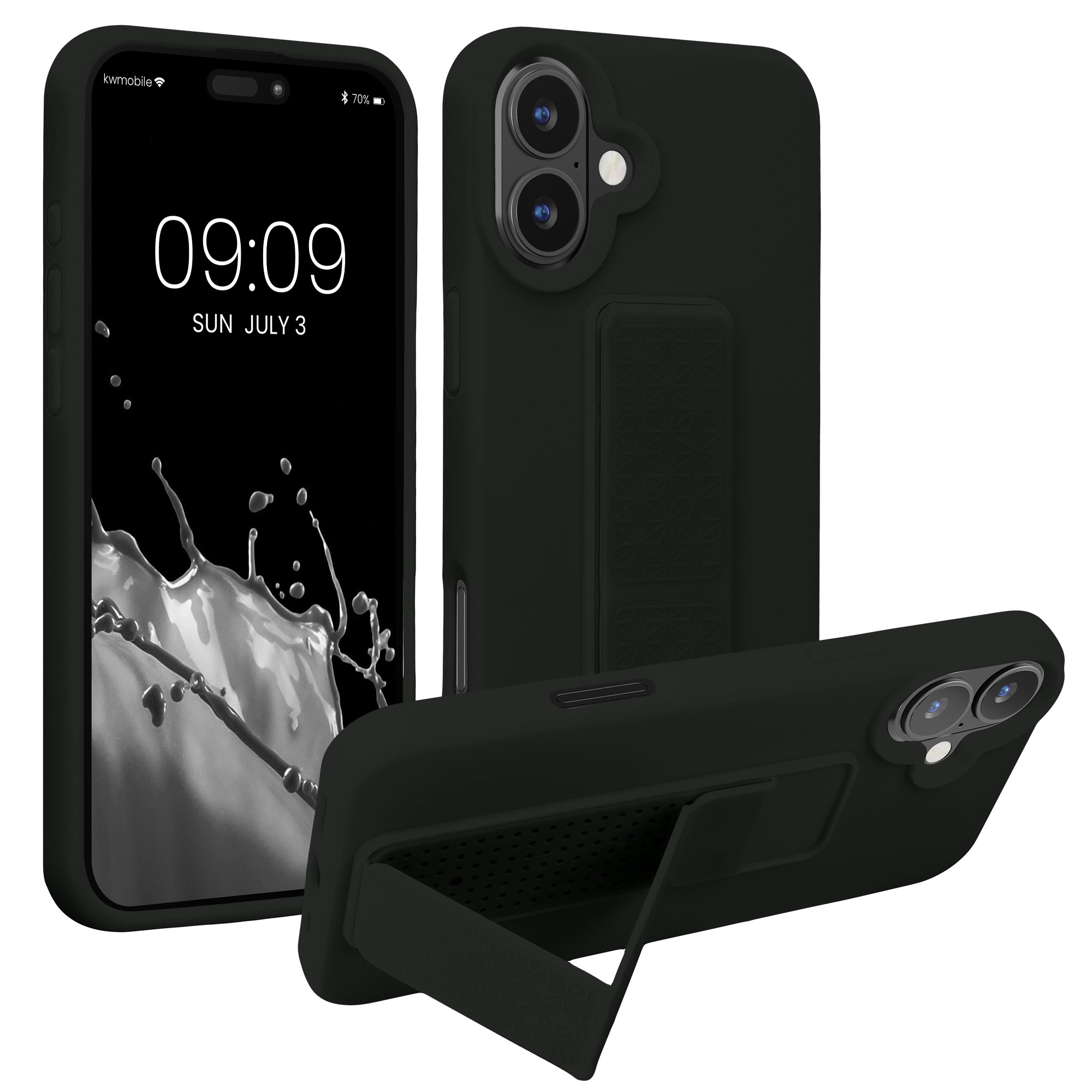 Kryt na mobil s poutkem a stojánkem Apple iPhone 16 Plus kwmobile - černá