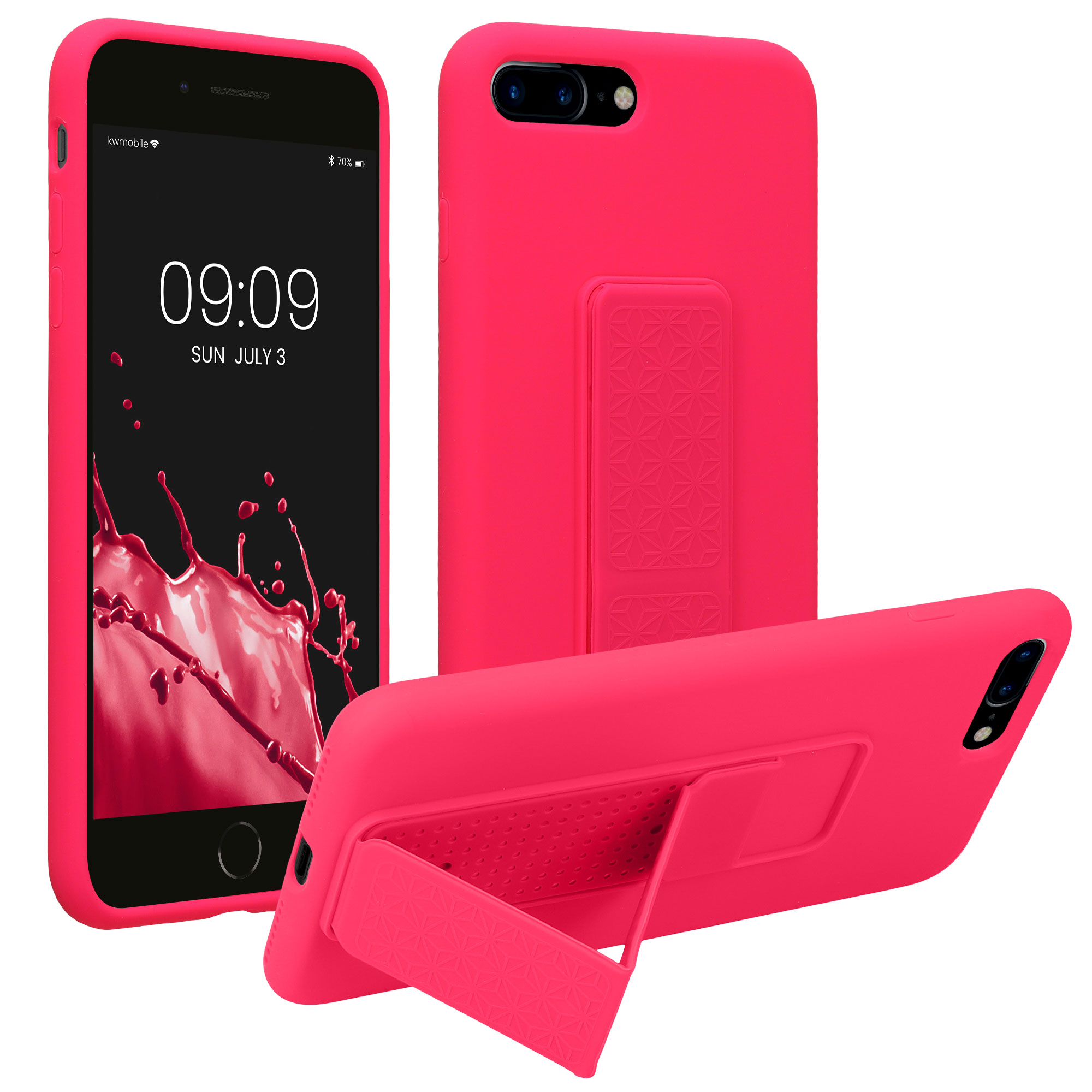 TPU kryt pro Apple iPhone 7 Plus / iPhone 8 Plus s poutkem a stojánkem kwmobile ‑ neonově růžová