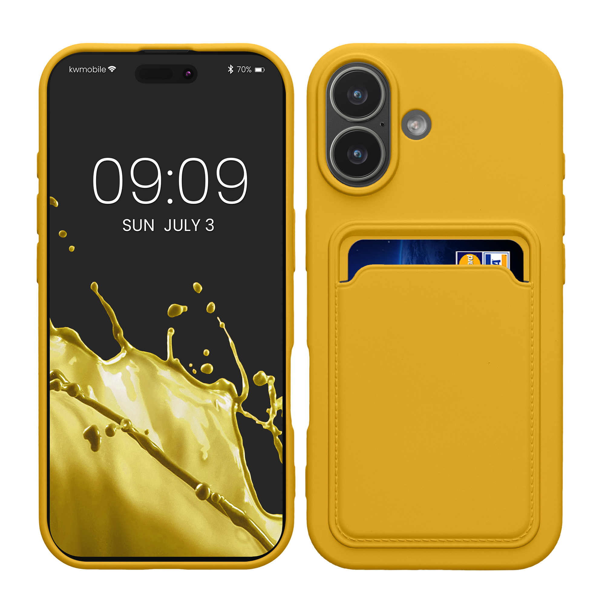 Pouzdro pro Apple iPhone 17 s přihrádkou na kartu kwmobile kapsa na kartu TPU - zářivě žlutá