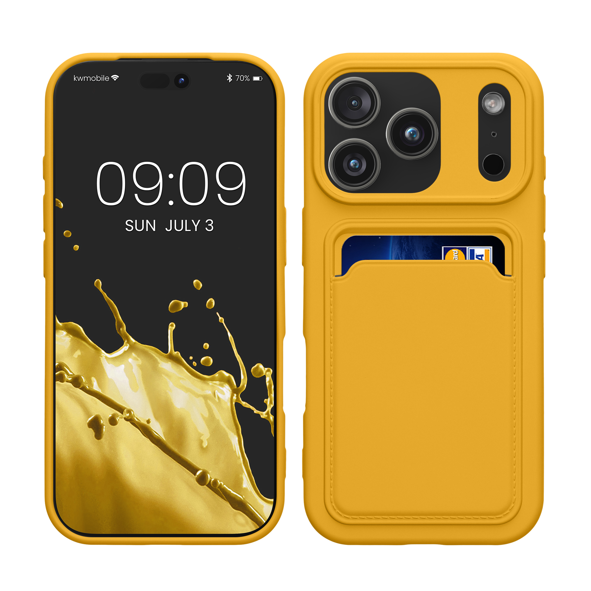 Pouzdro pro Apple iPhone 18 Pro / iPhone 17 Pro s přihrádkou na kartu kwmobile kapsa na kartu TPU - zářivě žlutá