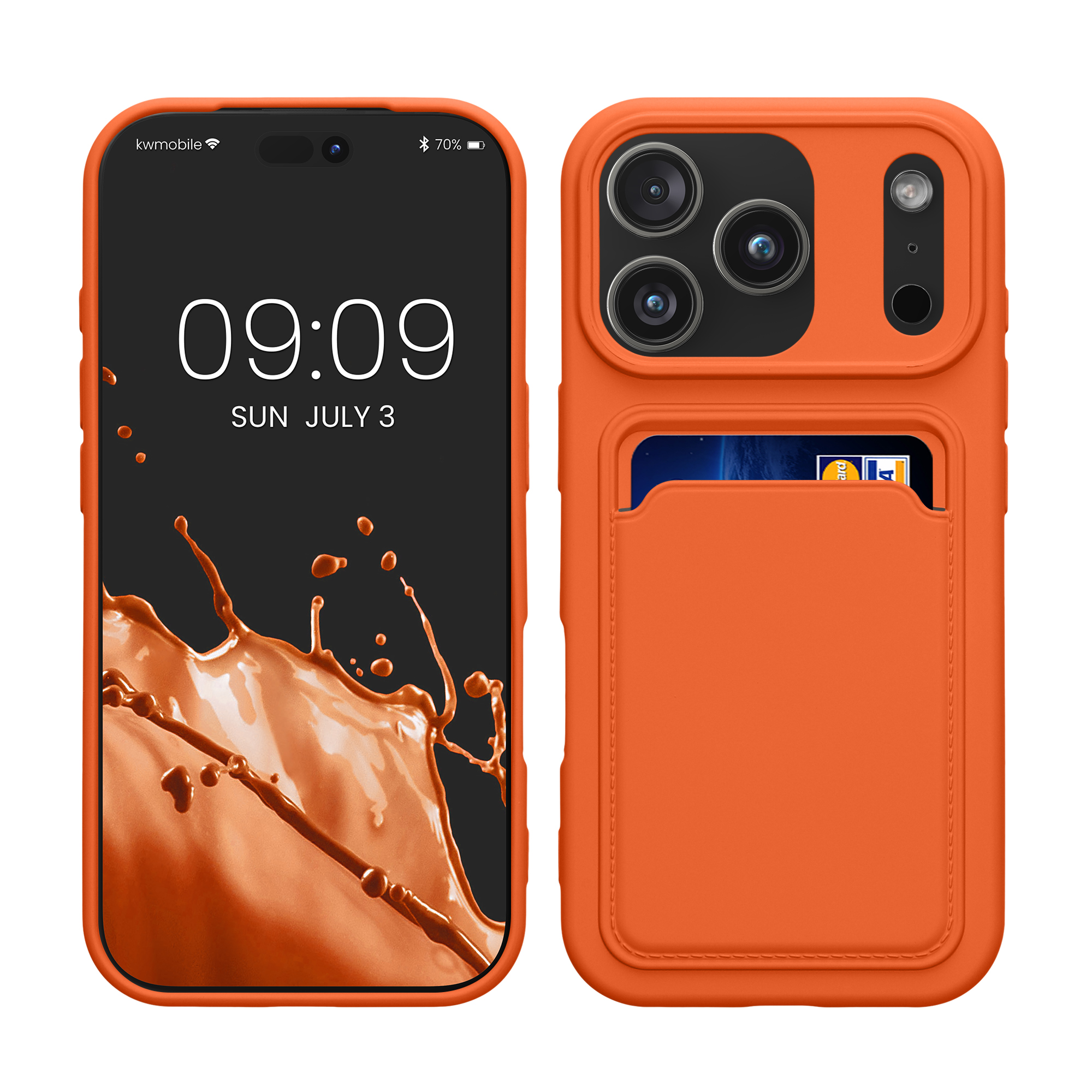 Pouzdro pro Apple iPhone 18 Pro / iPhone 17 Pro s přihrádkou na kartu kwmobile kapsa na kartu TPU - oranžová