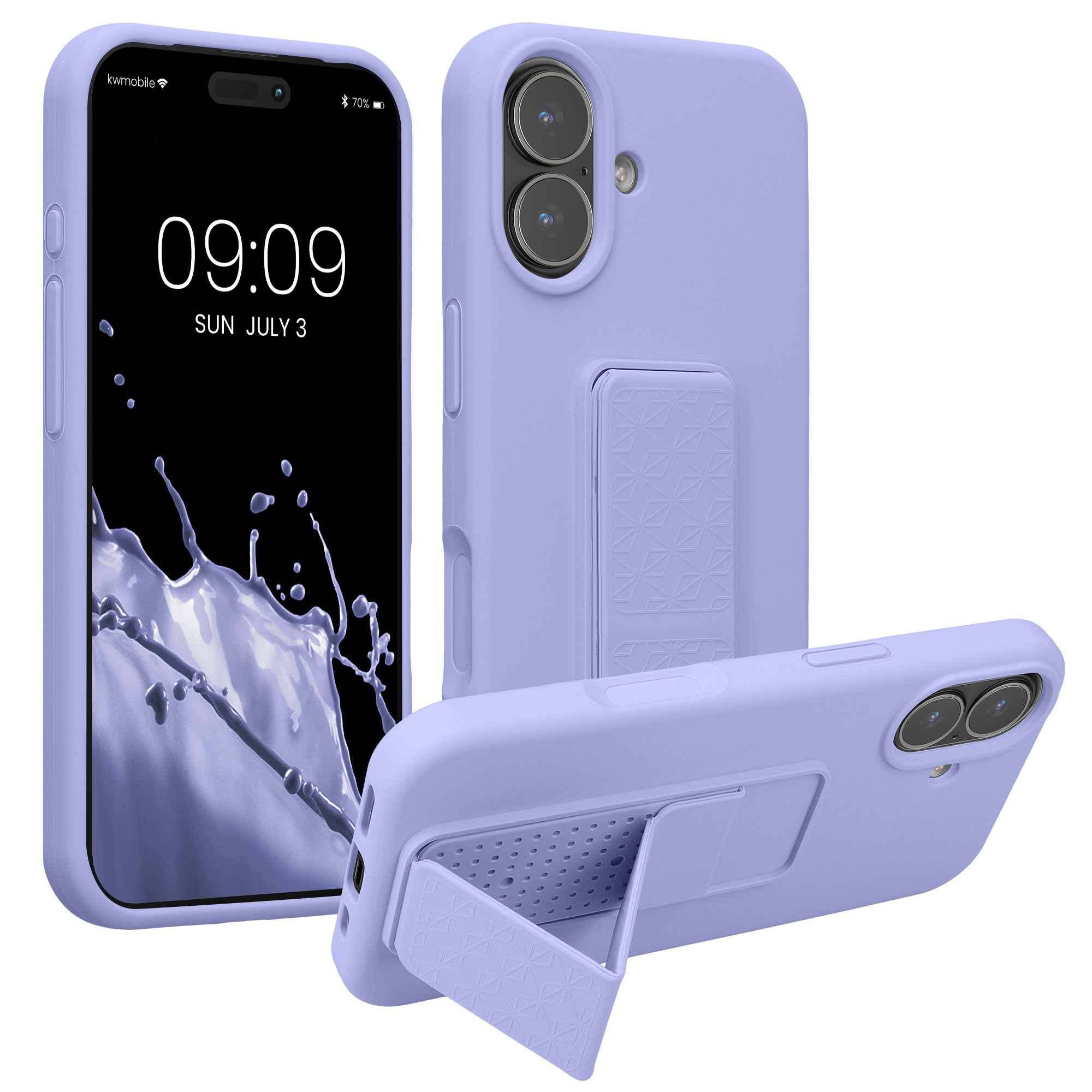 Pouzdro pro Apple iPhone 17 kwmobile se stojánkem s poutkem silikonové - levandulová