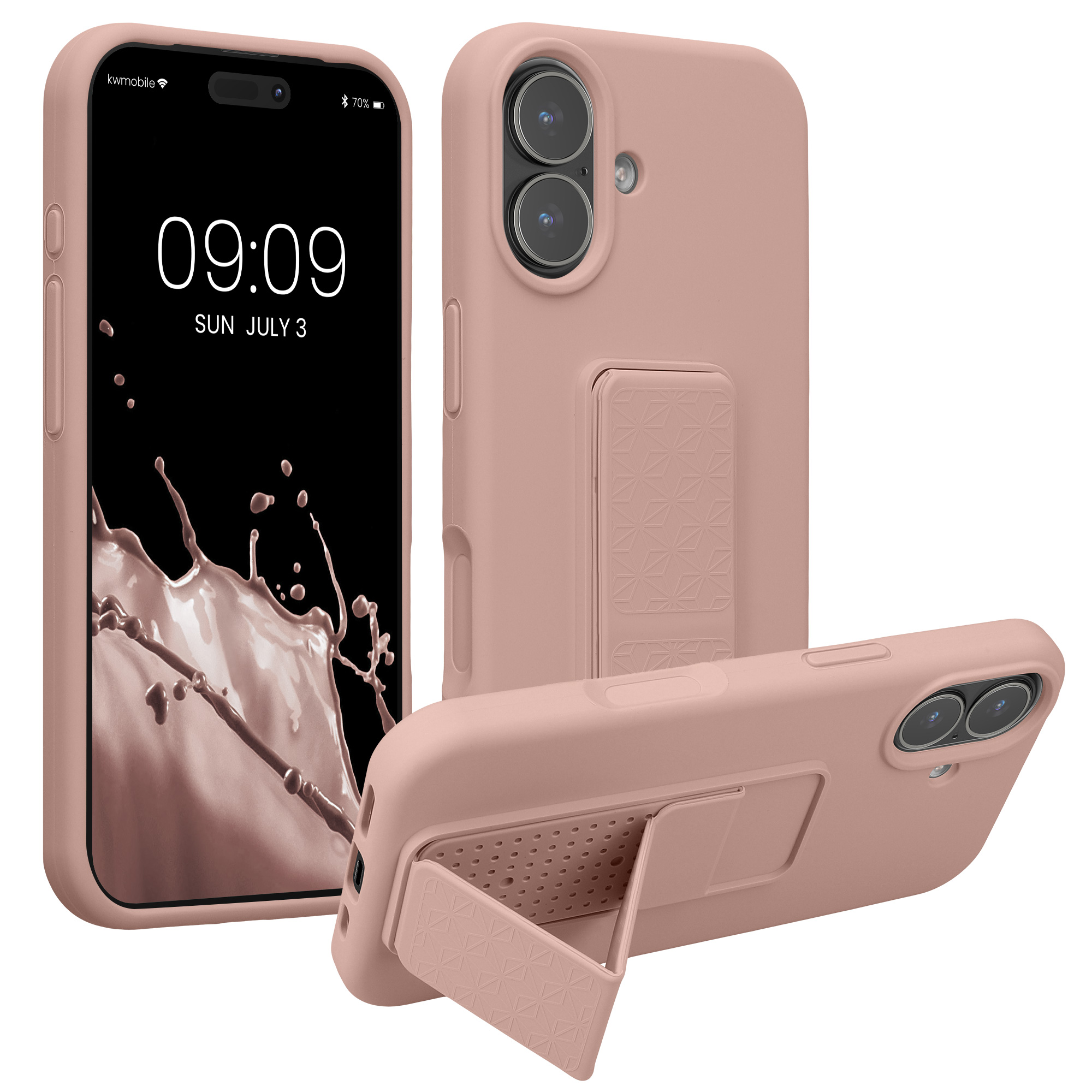 Pouzdro pro Apple iPhone 17 kwmobile se stojánkem s poutkem silikonové - starorůžová