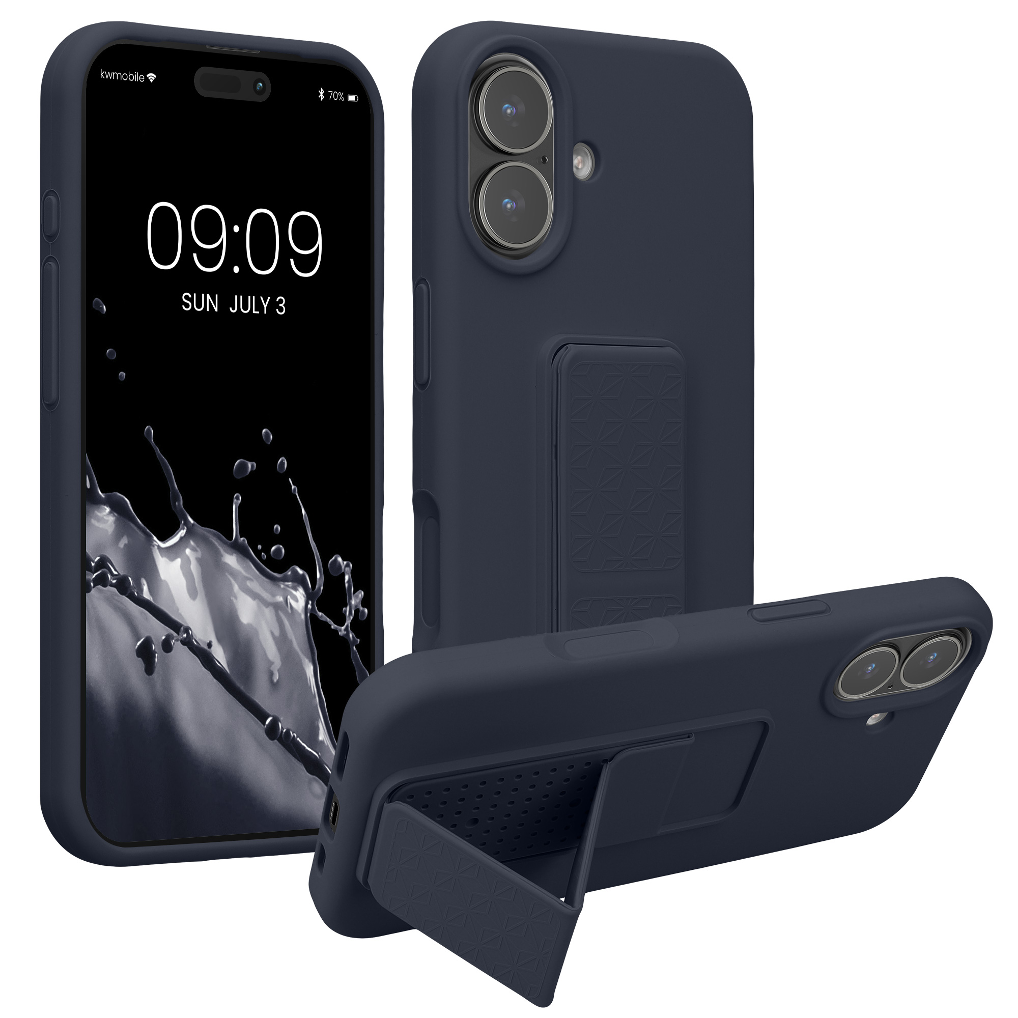 Pouzdro pro Apple iPhone 17 kwmobile se stojánkem s poutkem silikonové - borůvková