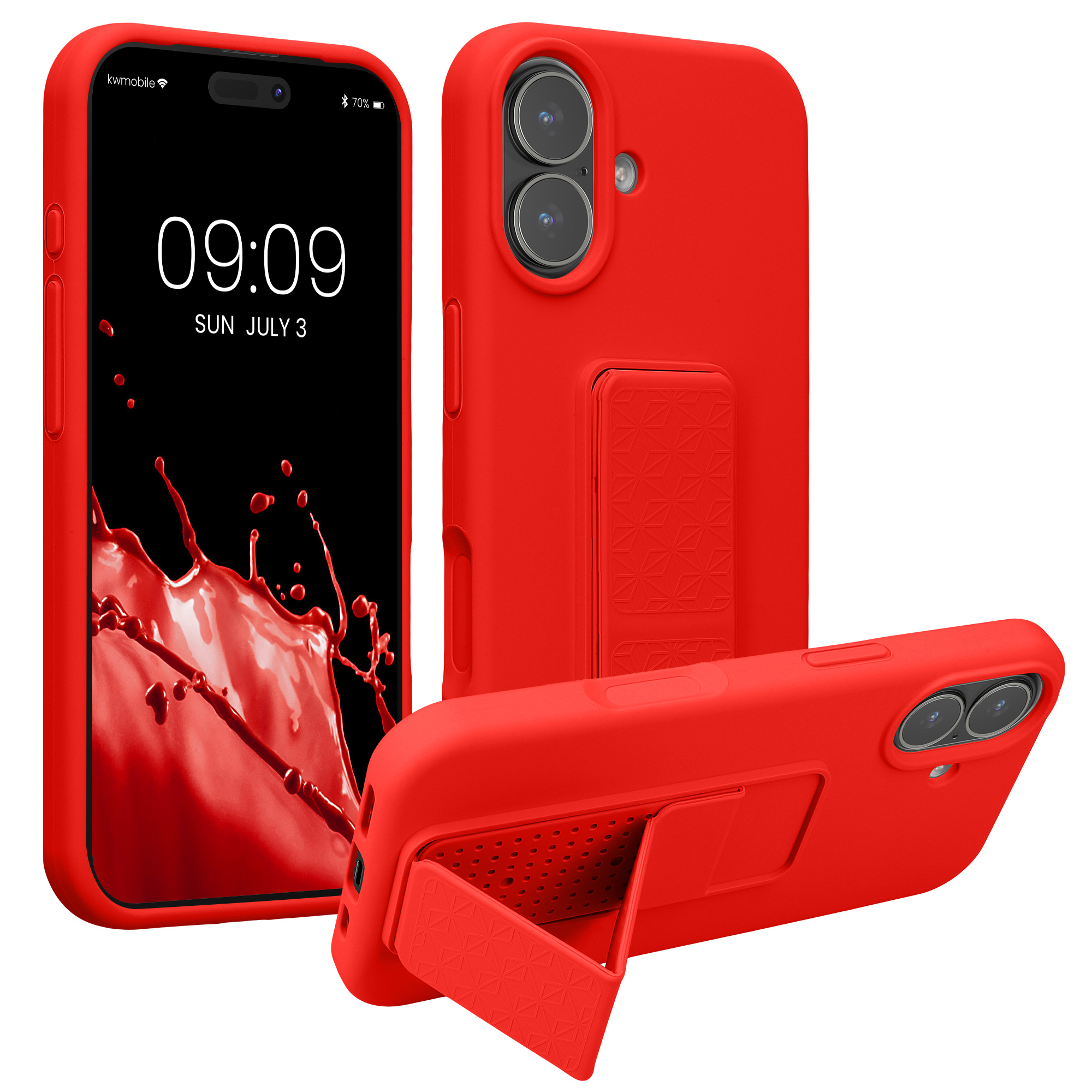 TPU kryt se silikonovým povrchem pro Apple iPhone 17, nárazuvzdorný, s poutkem a stojánkem kwmobile ‑ červená