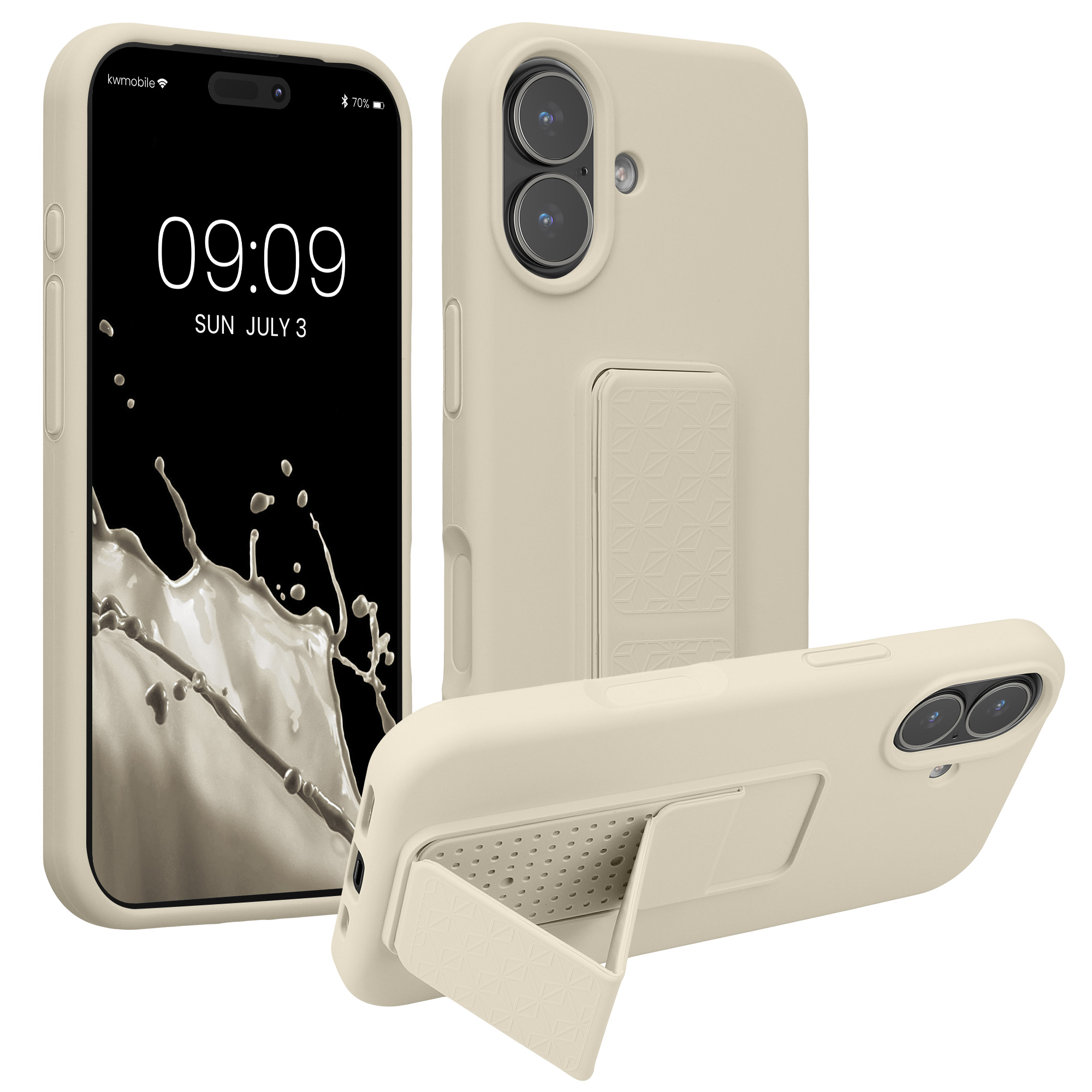 Pouzdro pro Apple iPhone 17 kwmobile se stojánkem s poutkem silikonové - krémová