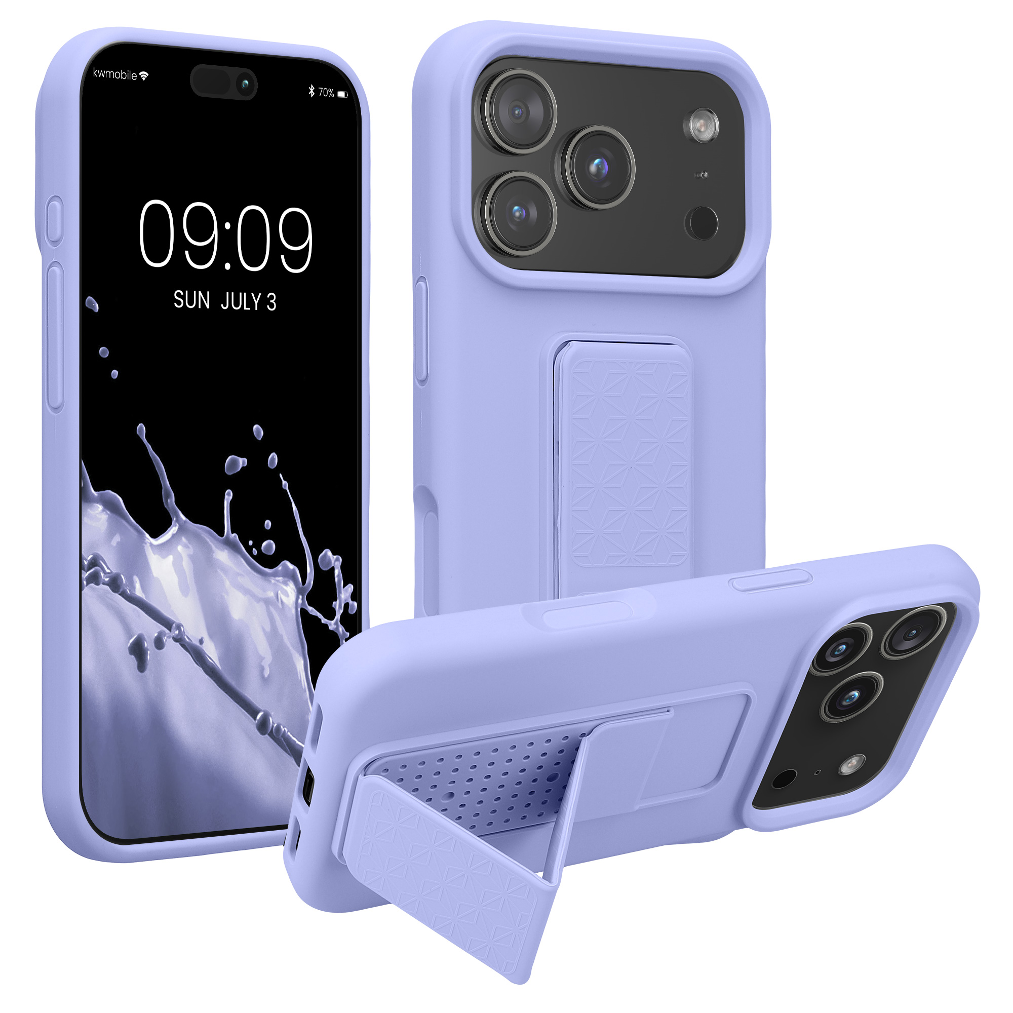 Pouzdro pro Apple iPhone 18 Pro / iPhone 17 Pro kwmobile se stojánkem s poutkem silikonové - levandulová