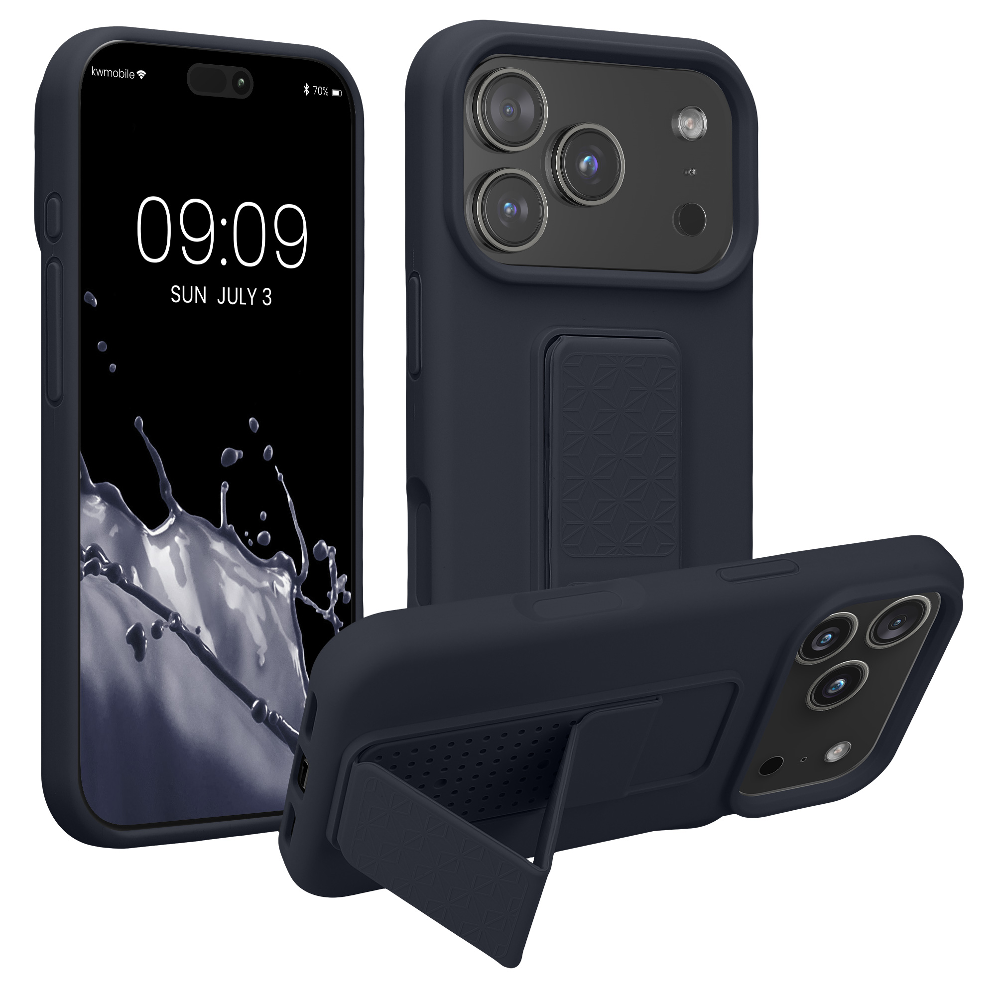Pouzdro pro Apple iPhone 18 Pro / iPhone 17 Pro kwmobile se stojánkem s poutkem silikonové - borůvková