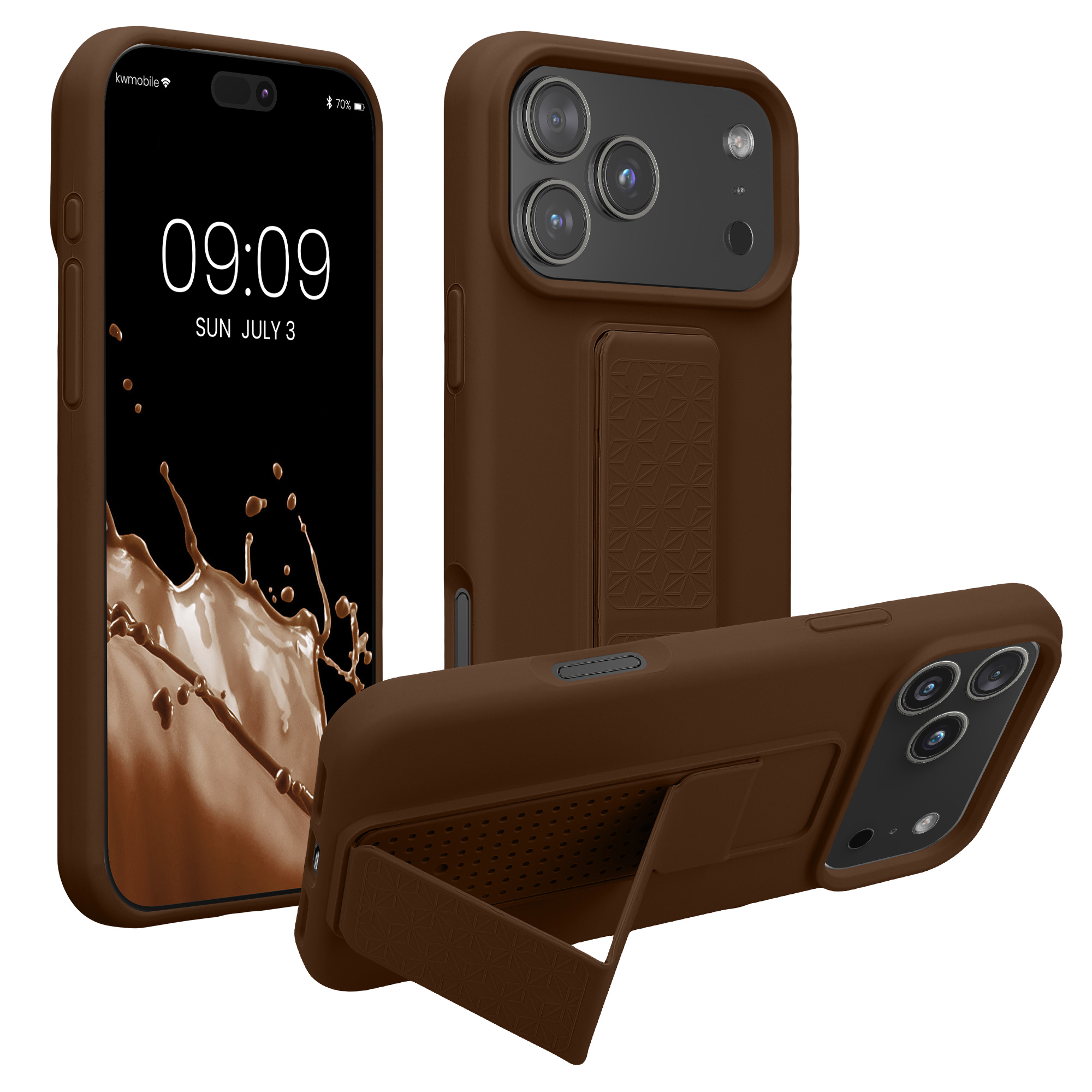 Pouzdro pro Apple iPhone 18 Pro Max / iPhone 17 Pro Max kwmobile se stojánkem s poutkem silikonové - čokoládová