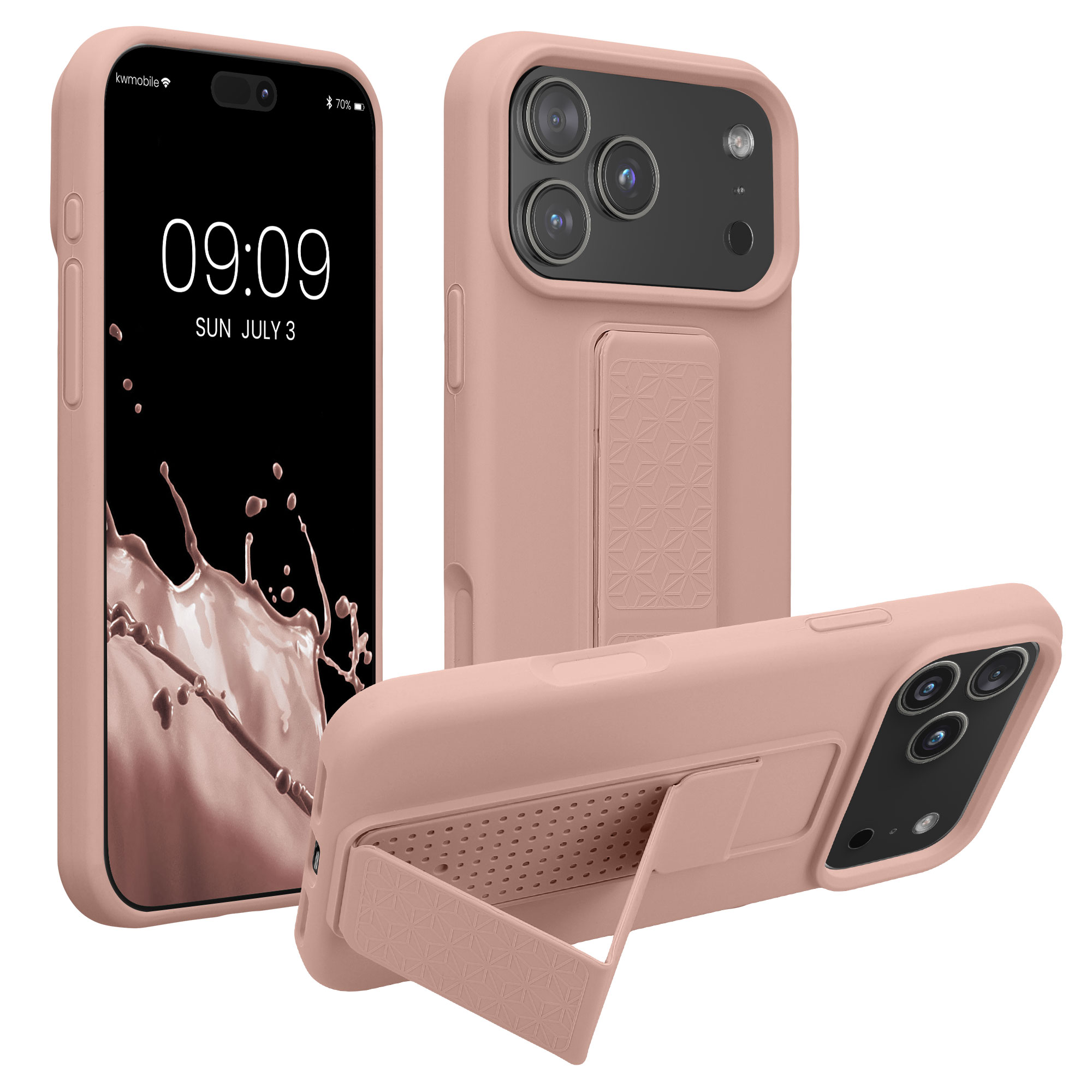Pouzdro pro Apple iPhone 18 Pro Max / iPhone 17 Pro Max kwmobile se stojánkem s poutkem silikonové - starorůžová