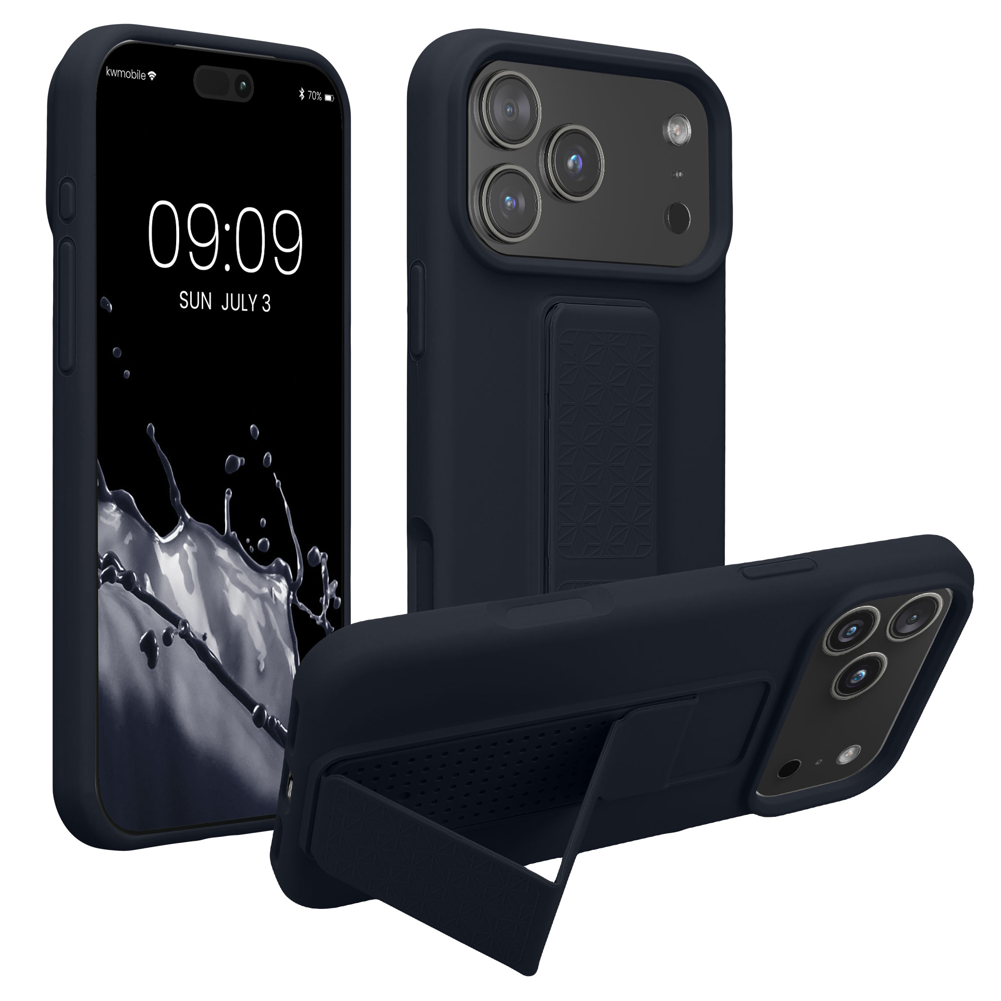 Pouzdro pro Apple iPhone 18 Pro Max / iPhone 17 Pro Max kwmobile se stojánkem s poutkem silikonové - borůvková