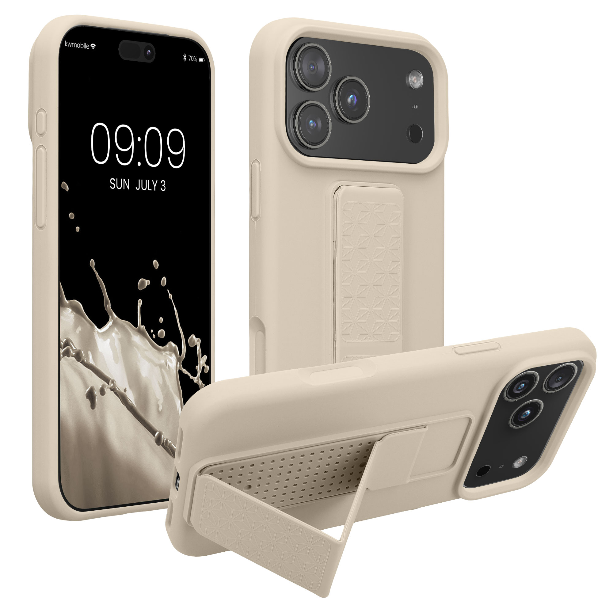 Pouzdro pro Apple iPhone 18 Pro Max / iPhone 17 Pro Max kwmobile se stojánkem s poutkem silikonové - krémová