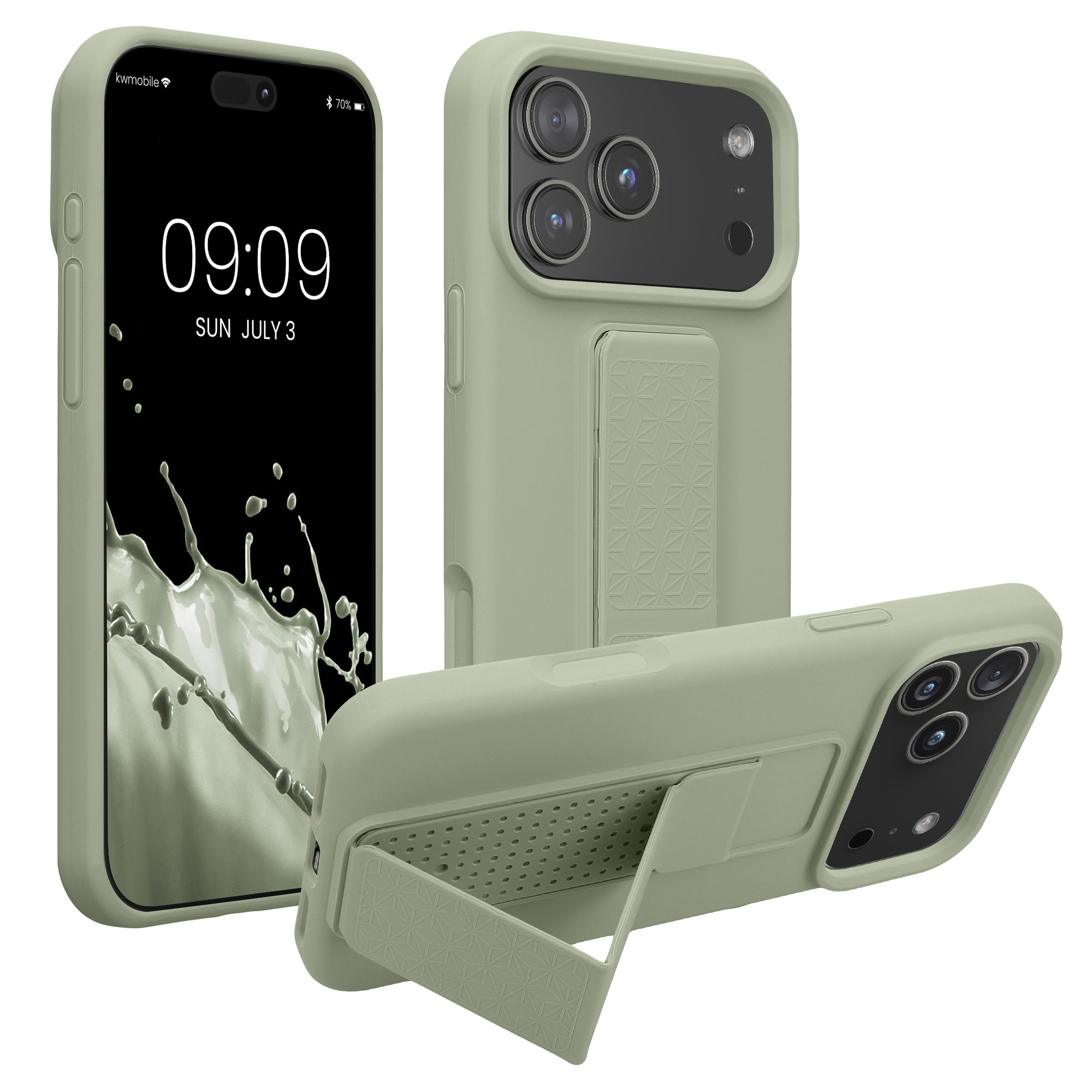 Pouzdro pro Apple iPhone 18 Pro Max / iPhone 17 Pro Max kwmobile se stojánkem s poutkem silikonové - šedozelená